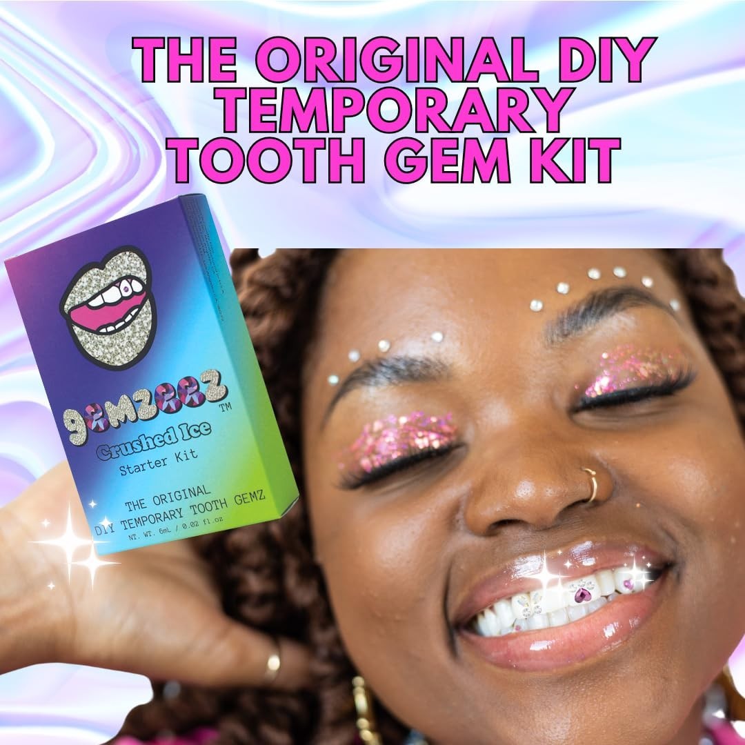 Easy At-Home Tooth Gem Kit – Crushed Ice Rhinestone Gems & UV Light