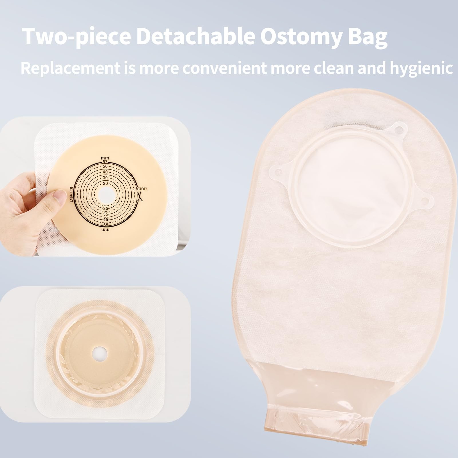 21 PCS Colostomy Bags,Ostomy Supplies, Two Piece Drainable Ostomy 57mm, Beige