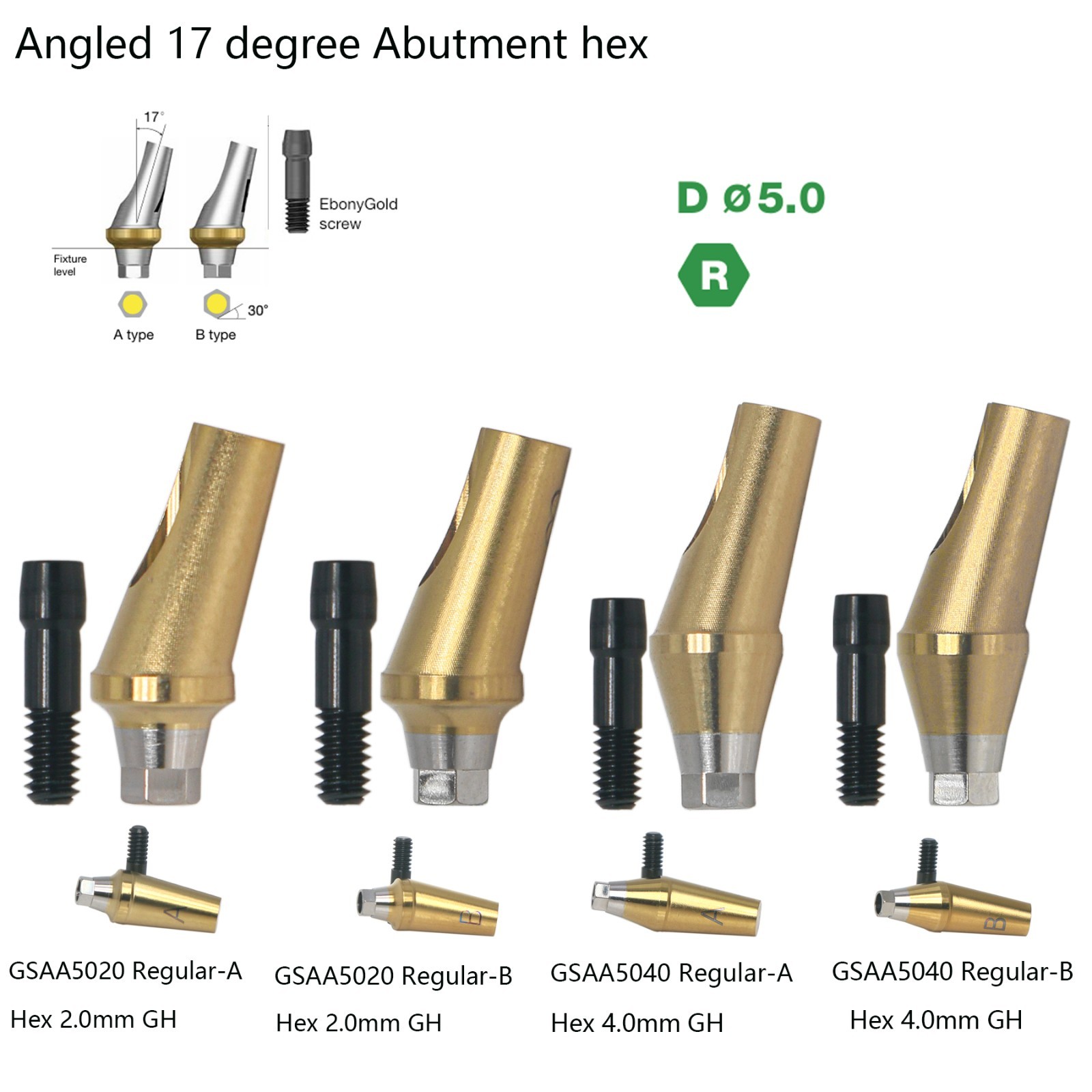 DIO UF II RP 17° Angled Anatomic Abutment Ø4.5/5.0mm Hex compatible 2.0/4.0mm GH