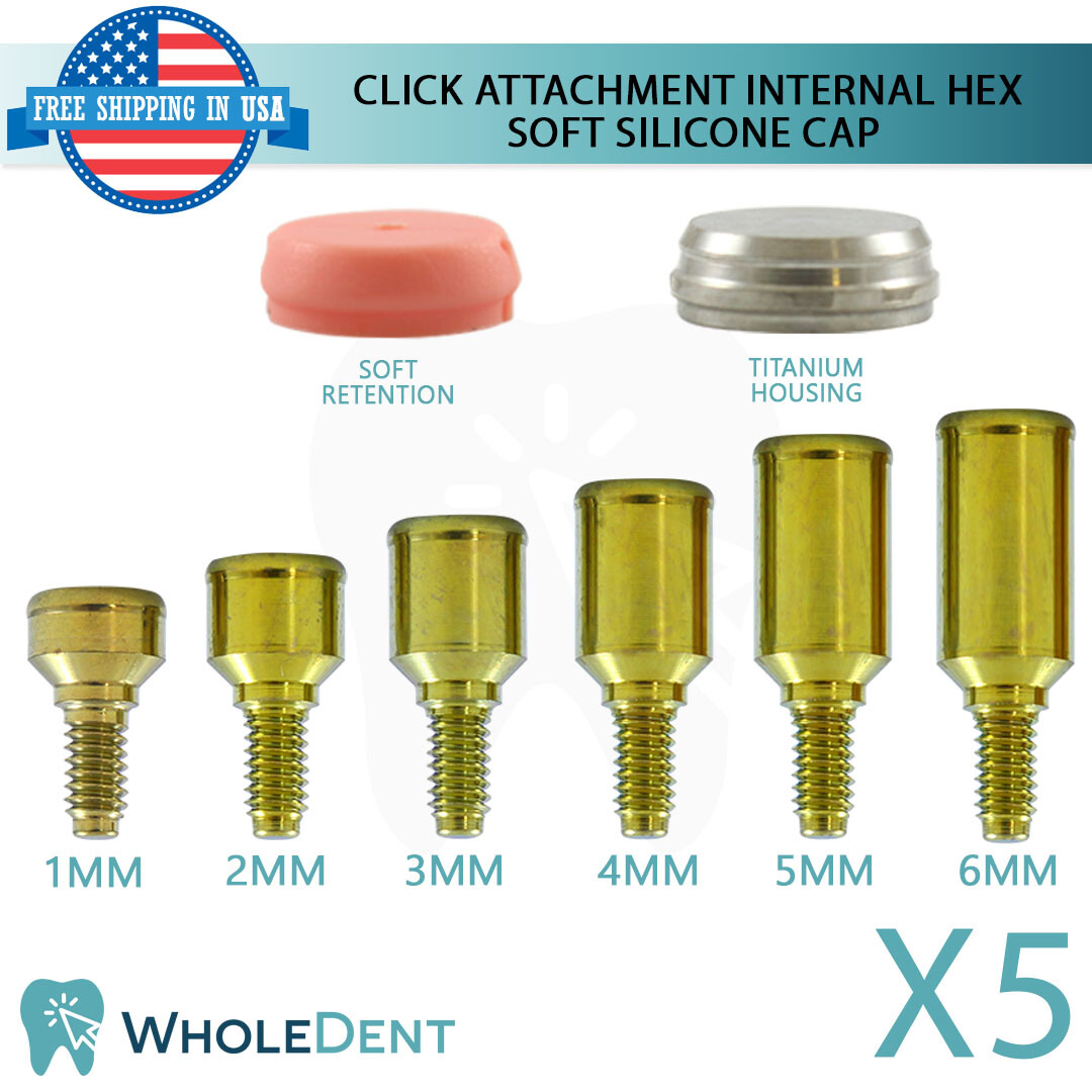 5x Click Attachment Abtment Soft Silicone Cap Dental Im plant Internal Hex