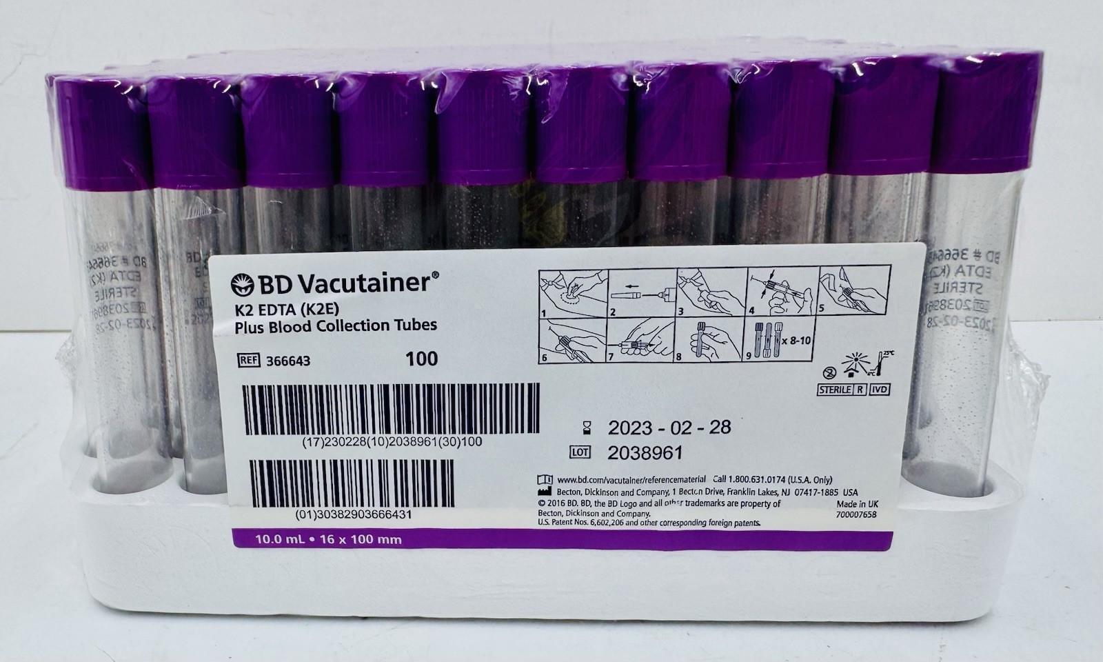 10ml Blood Collection Tubes, EDTA K2 Tube, 100/pack