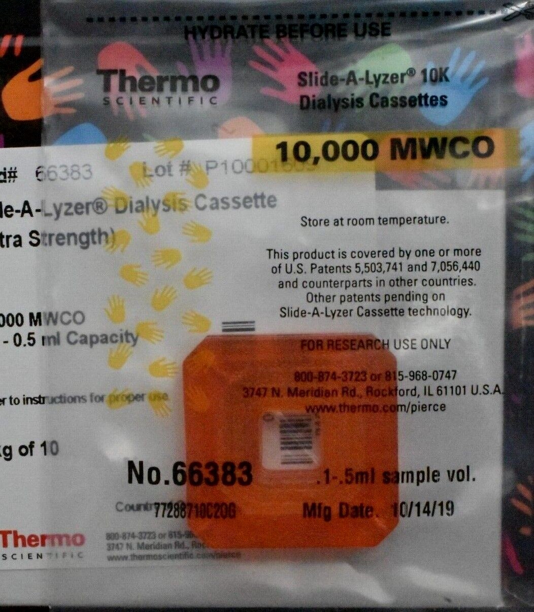 Thermo Scientific 66383 Slide-A-Lyzer 10K Dialysis Cassette 0.1-0.5 ml (10/Pk)