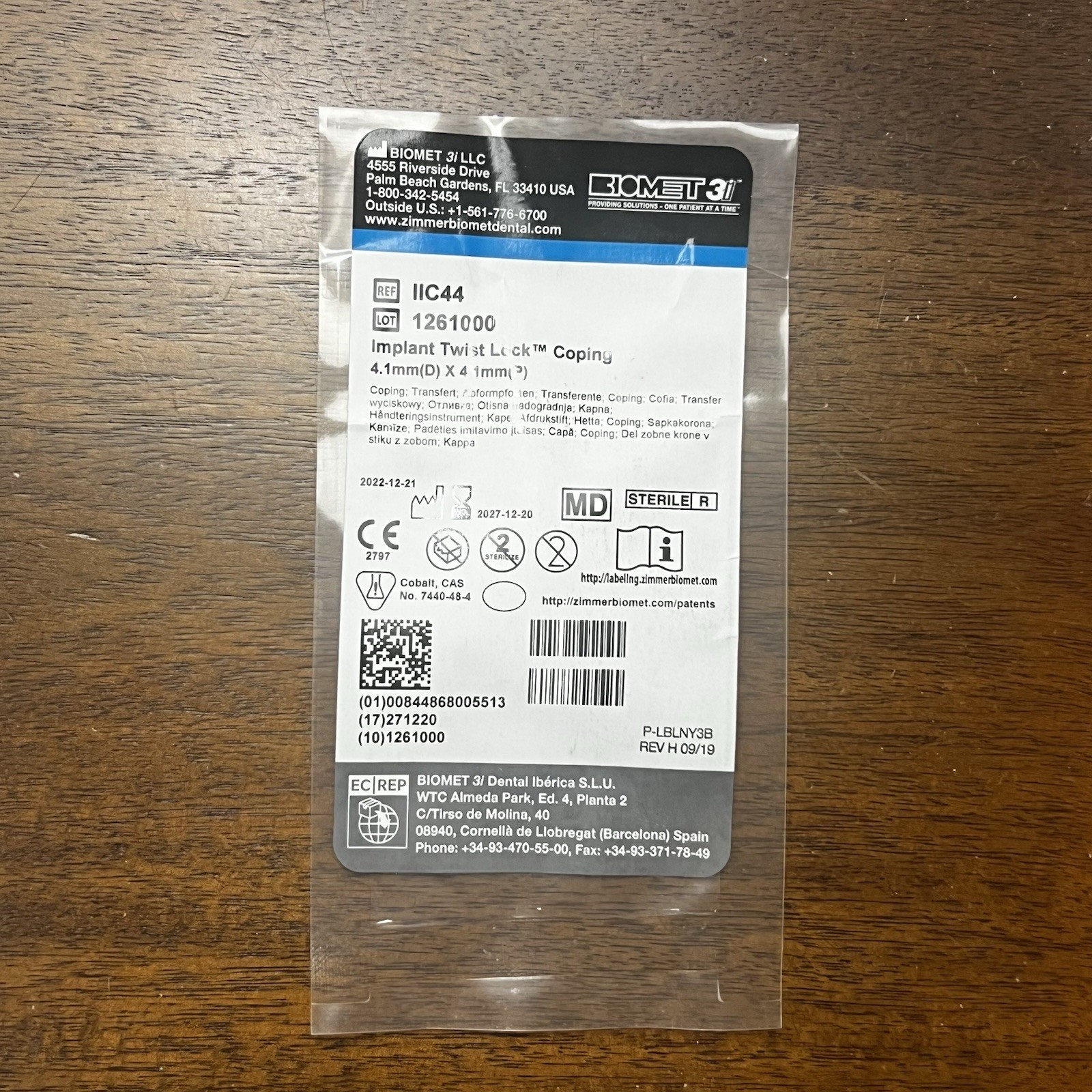 Biomet 3i Implant Twist Lock Coping – 4.1mm(D) X 4.1mm(P) REF IIC44