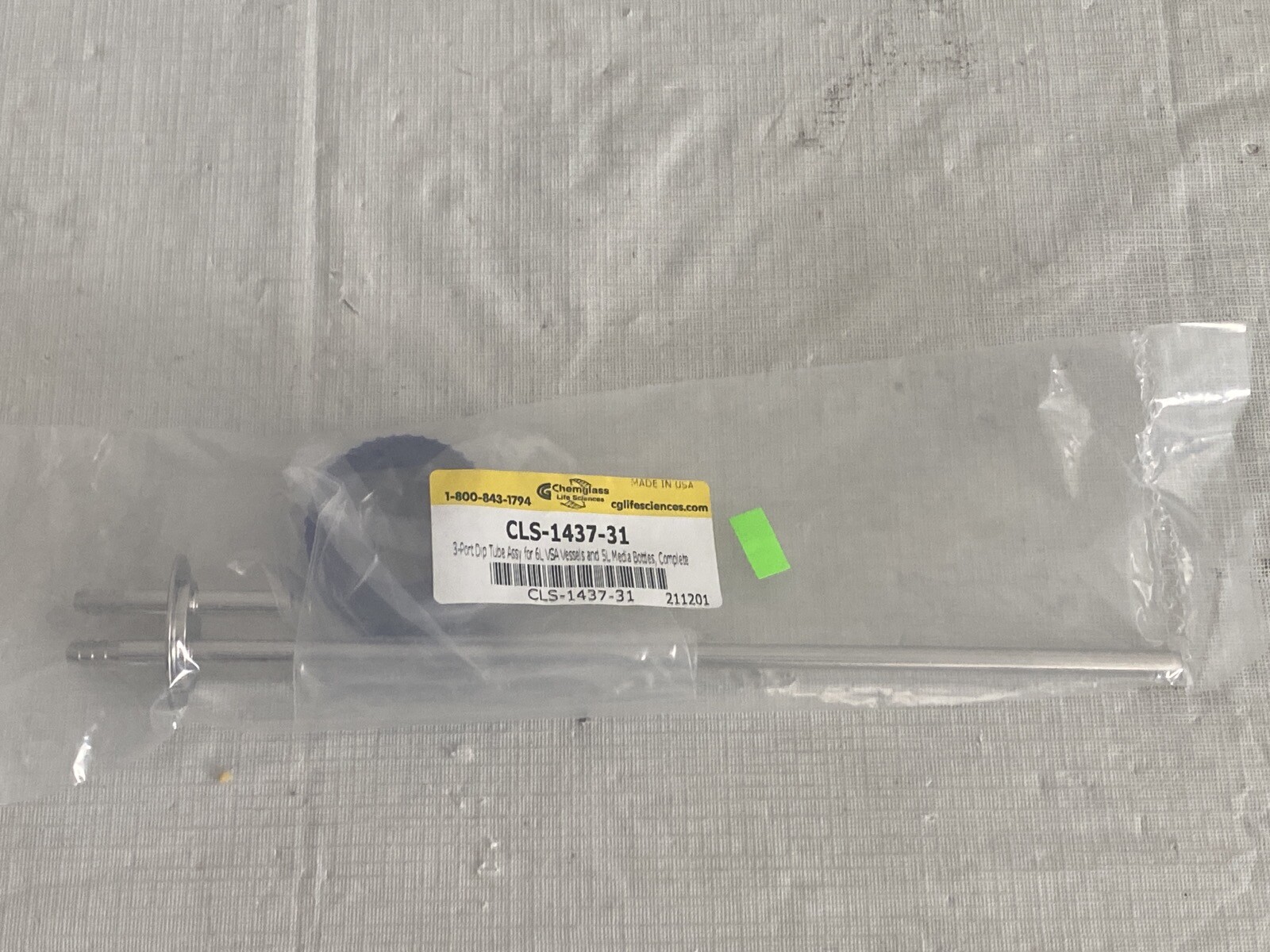 CHEMGLASS 3-Port SS Dip Tube Assembly for Vertical Sidearm Bioreactor CLS-143731