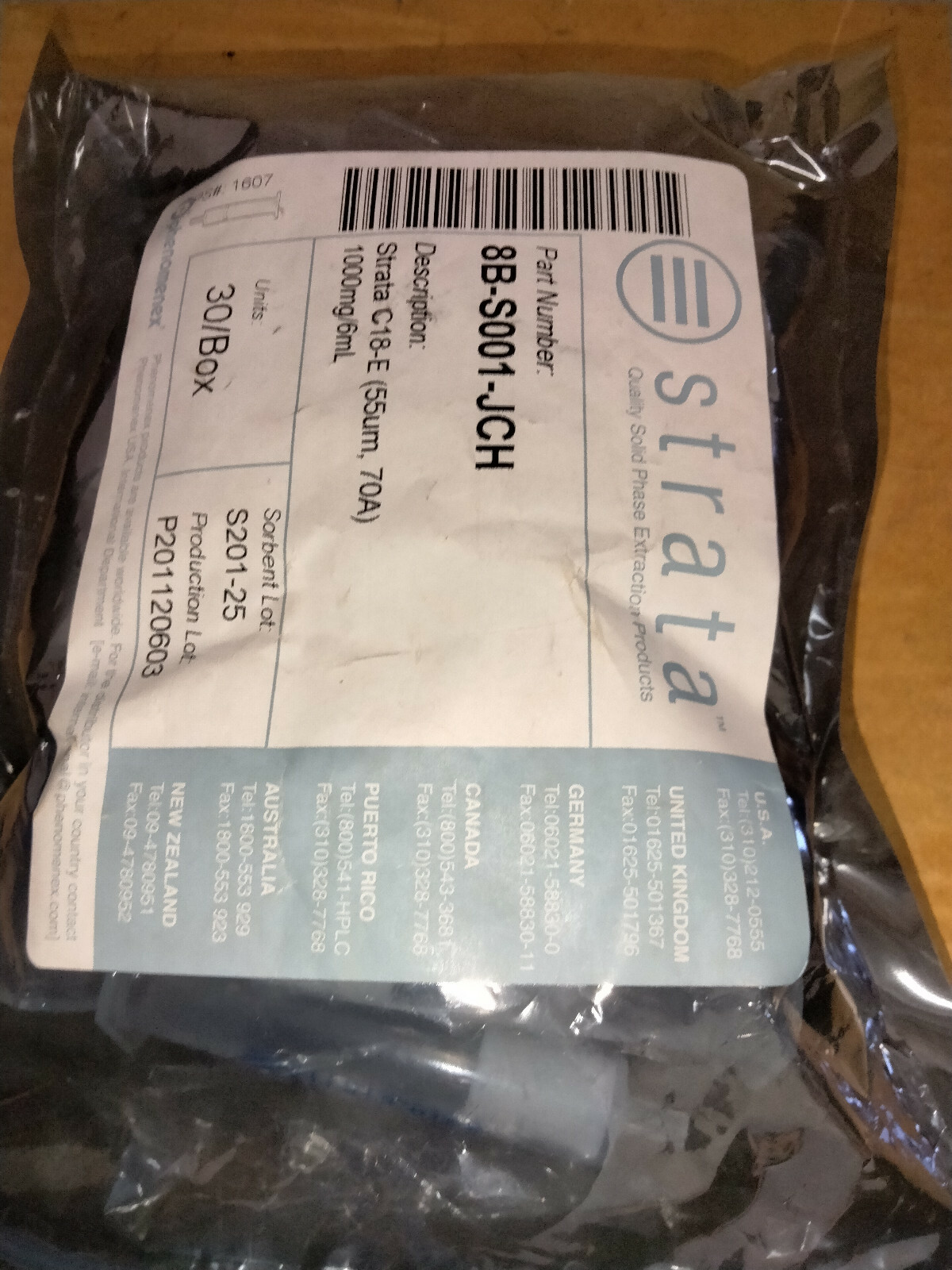 Phenomenex Strata C18-E 55µm 70A 1000mg/6ml 8B-S001-JCH 30/box – NEW