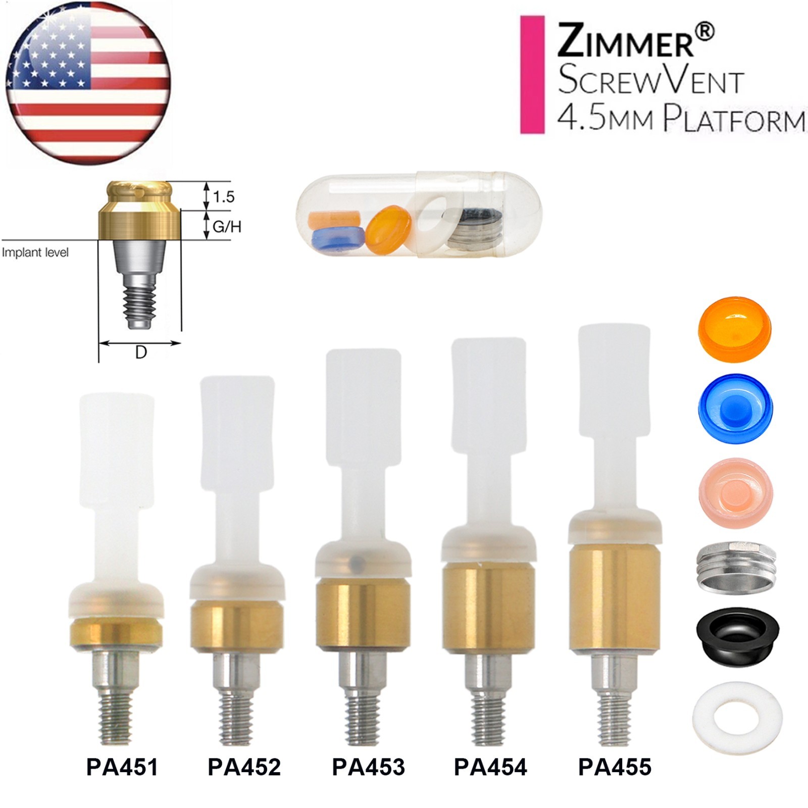 US Dental Locator Abutment For Zimmer Tapered Screw-Vent TSV Ø3.5/4.5mm Platform