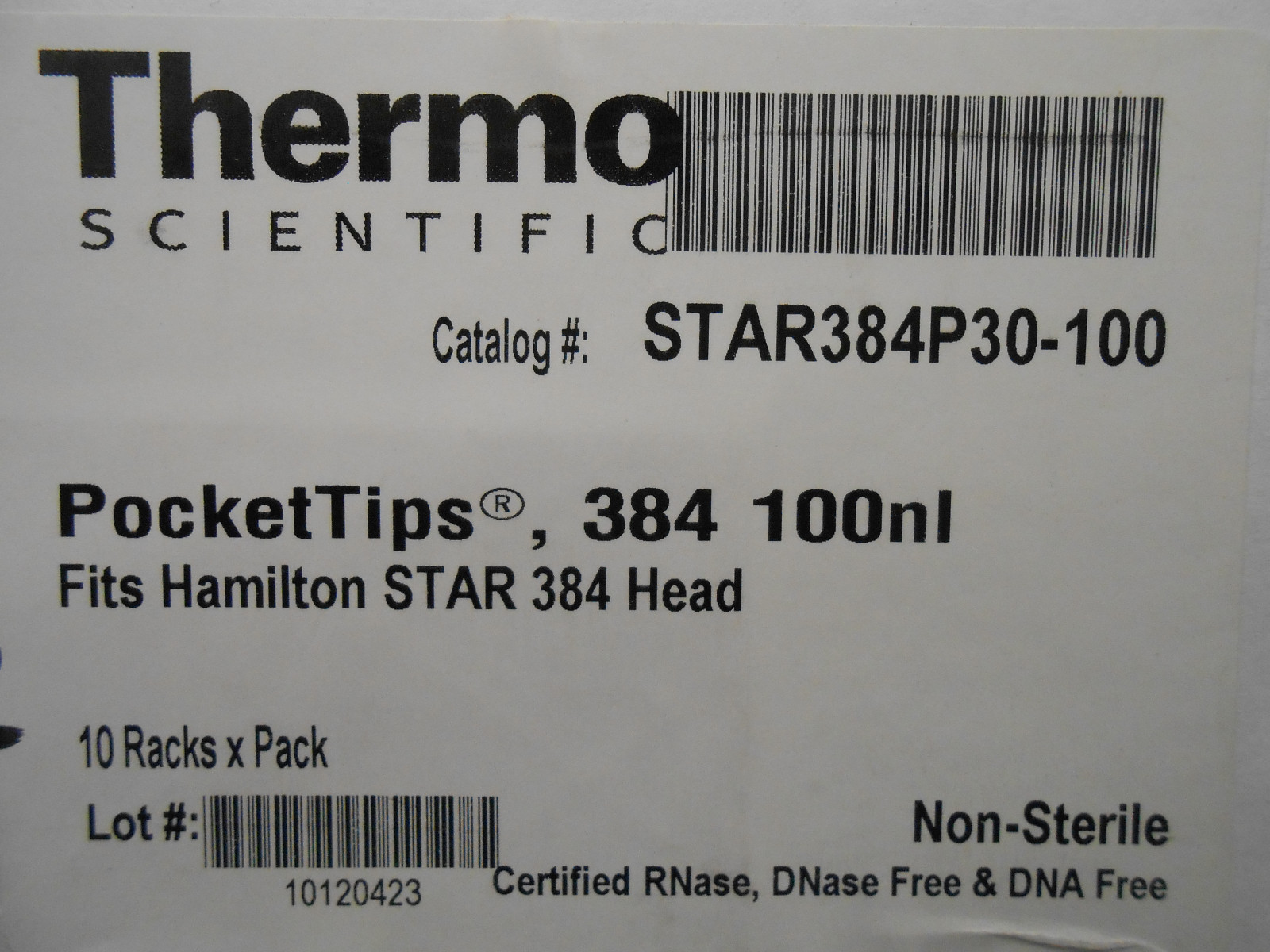 LOT OF 1920 THERMO #STAR384P30-100 POCKETTIPS 100nl (384 TIPS/RK x 5/RKS)