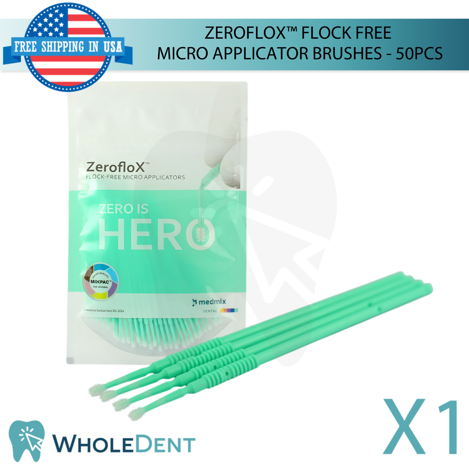 50pcs Dental Flock Free Micro Applicator Brushes Soft Non Absorbing Bristles