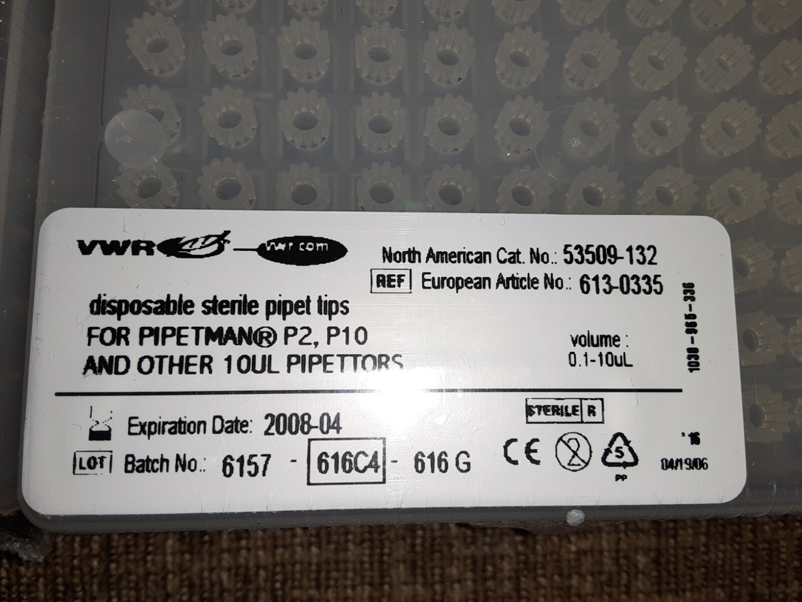 LOT OF 2 RACKS OF 96 VWR 53509-132 DISPOSABLE STERILE PIPET TIPS SHIPS FREE