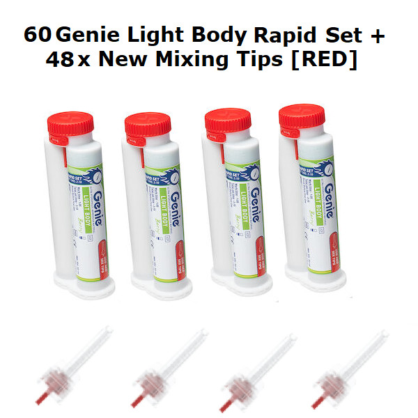 60x50ml Genie Impression Material Light Body Rapid Set Cartridges + 48 Mix Tips
