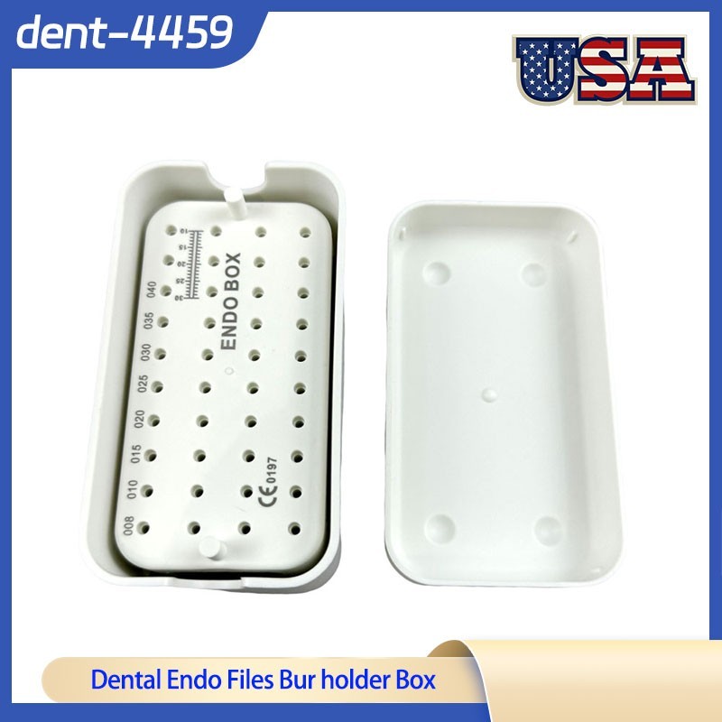 Dental Endo Files Bur Block Holder Holes Sterilization Box With Ruler Autoclave