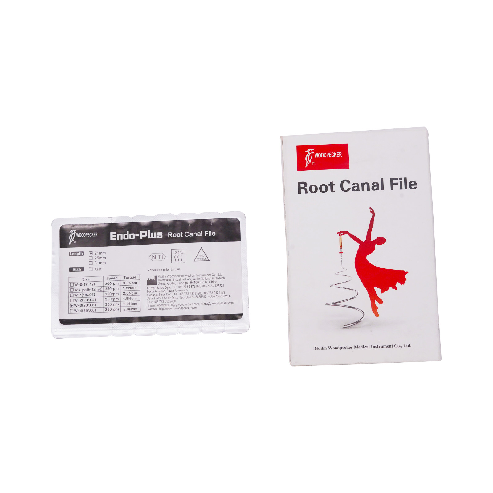 Dental Woodpecker Endo Plus Ni-Ti Root Canal 6 Files Pack Assorted 25mm Length