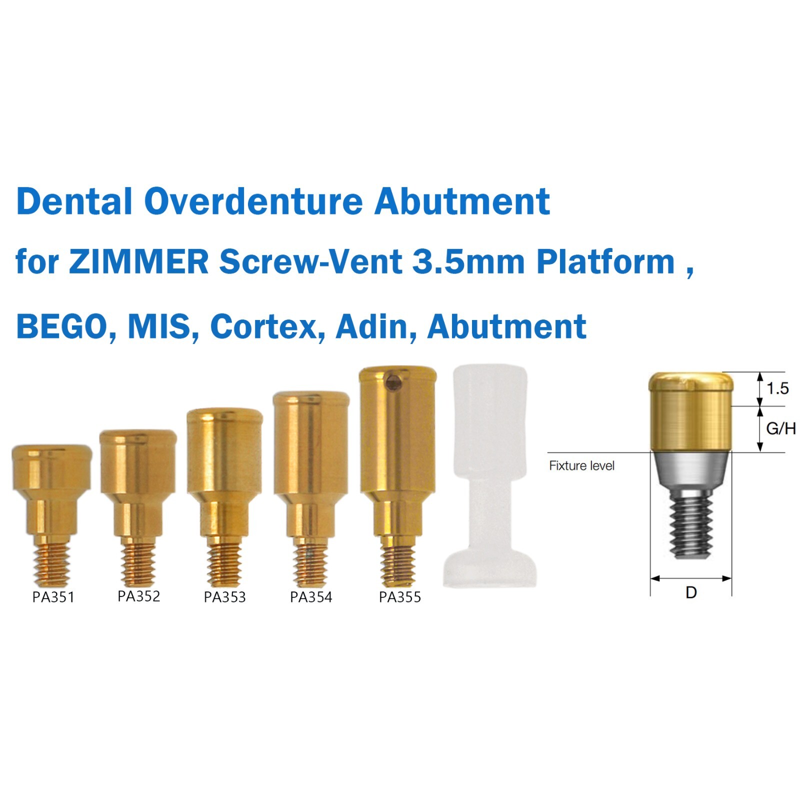 Overdenture Abutment Locator Male Cap Core Tool fit Zimmer 3.5mm Adin Mis Bego
