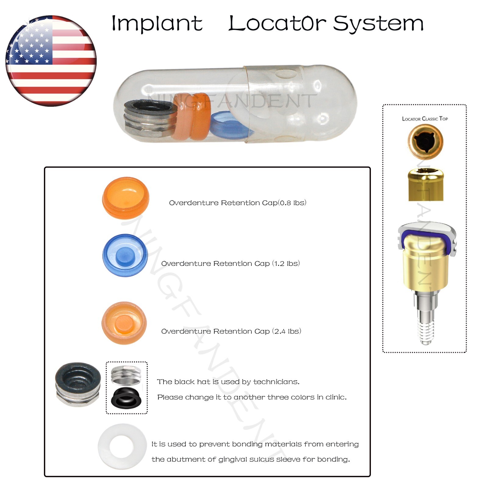 US Dental Locat0r 3-In-1 Tool,For Insertion Extraction Implant Overdenture Caps