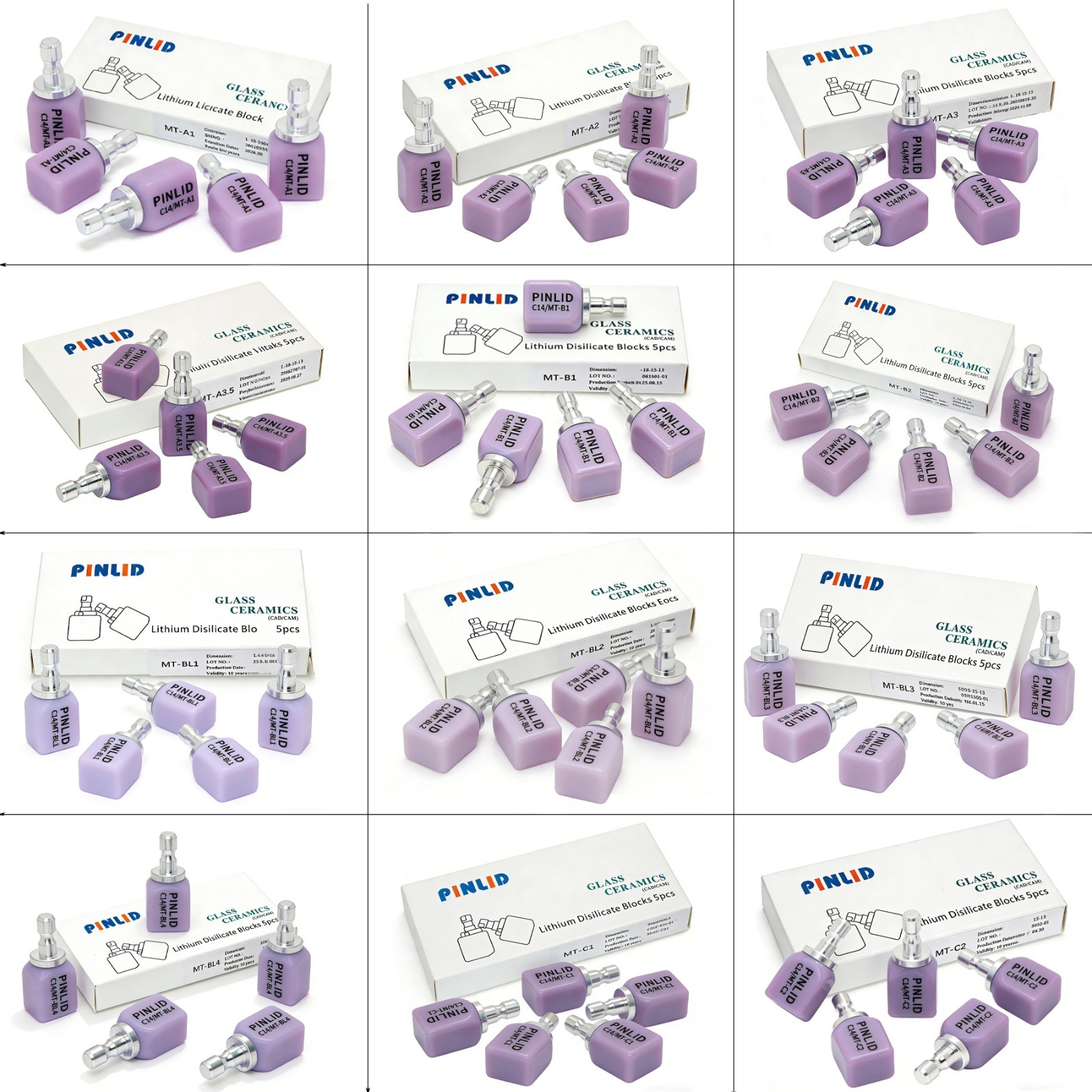C14 MT Dental Emax Lithium Disilicate Glass Ceramic (LS2) CAD CAM Milling Blocks