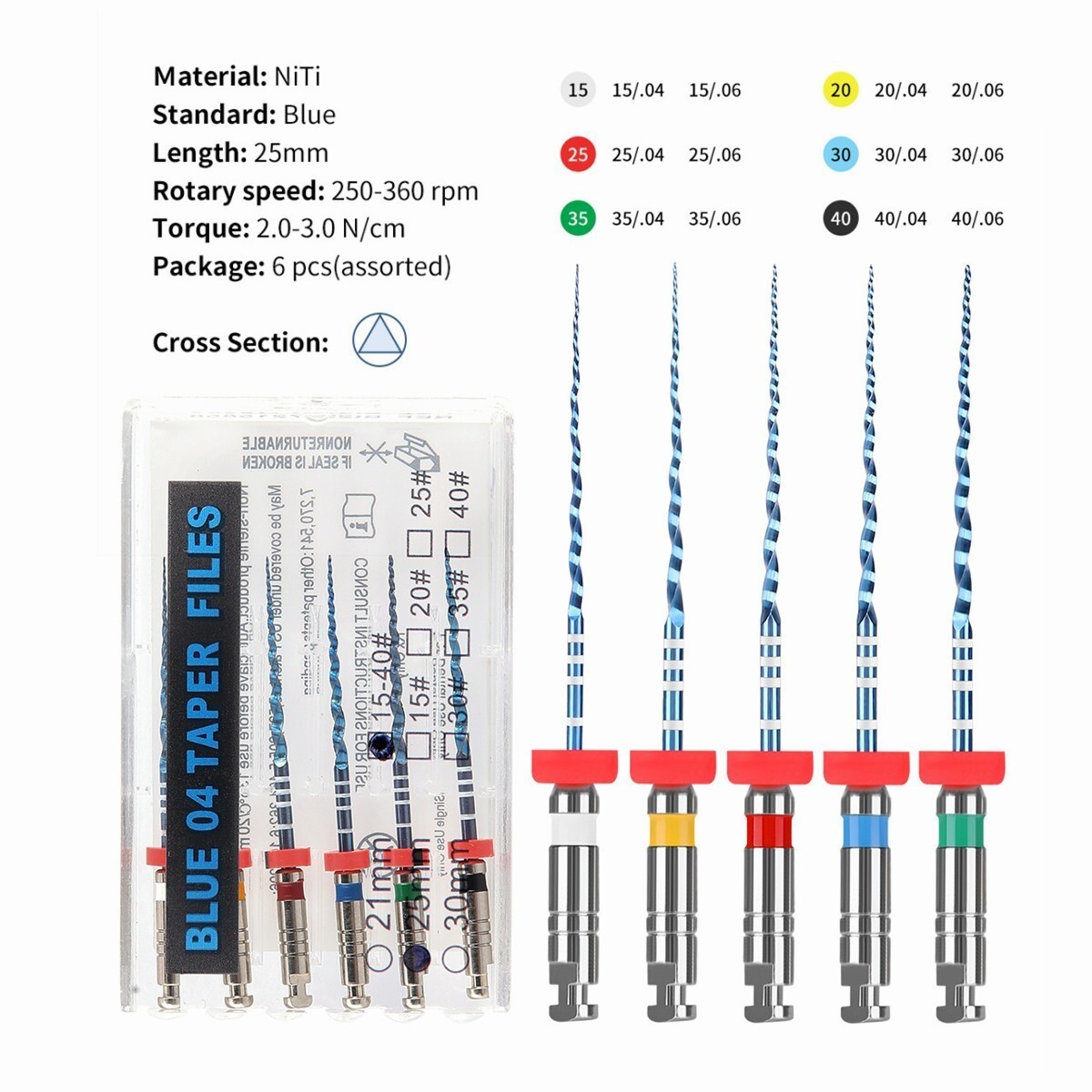 Dental Root Canal Endodontics Vortex Blue Rotary Files 04/06 Taper 21/25/31mm