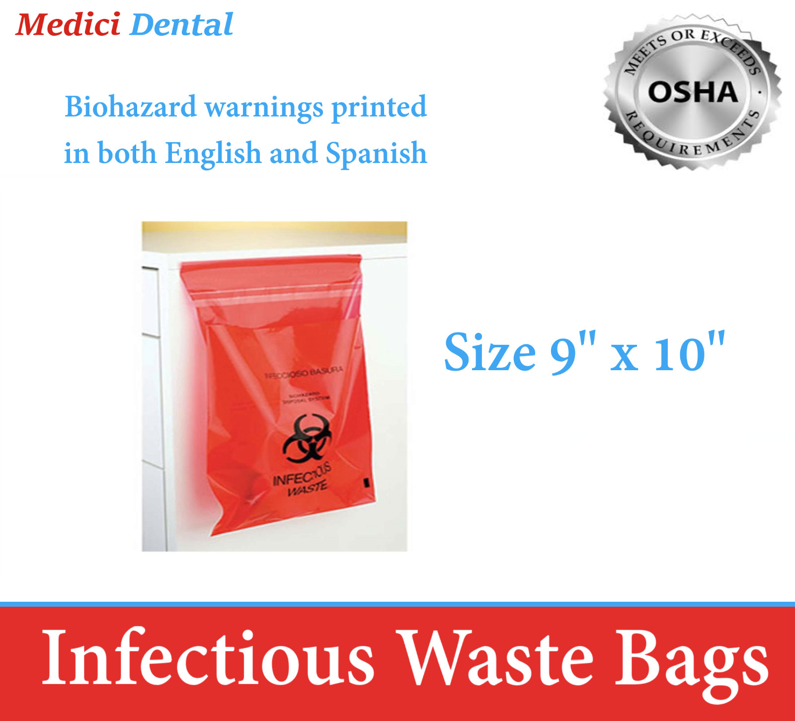 BIOHAZARD Infectious Waste Bags Red Adhesive Bag, Meets OSHA requirement