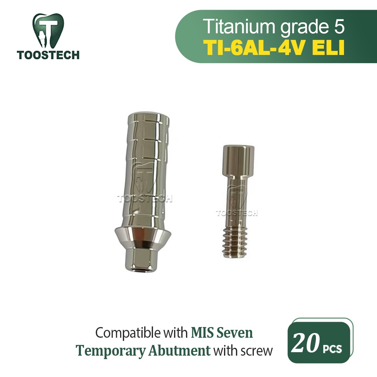 20pcs Titanium Temporary Abutment Fits to MIS Seven platform Standard D4.8mm