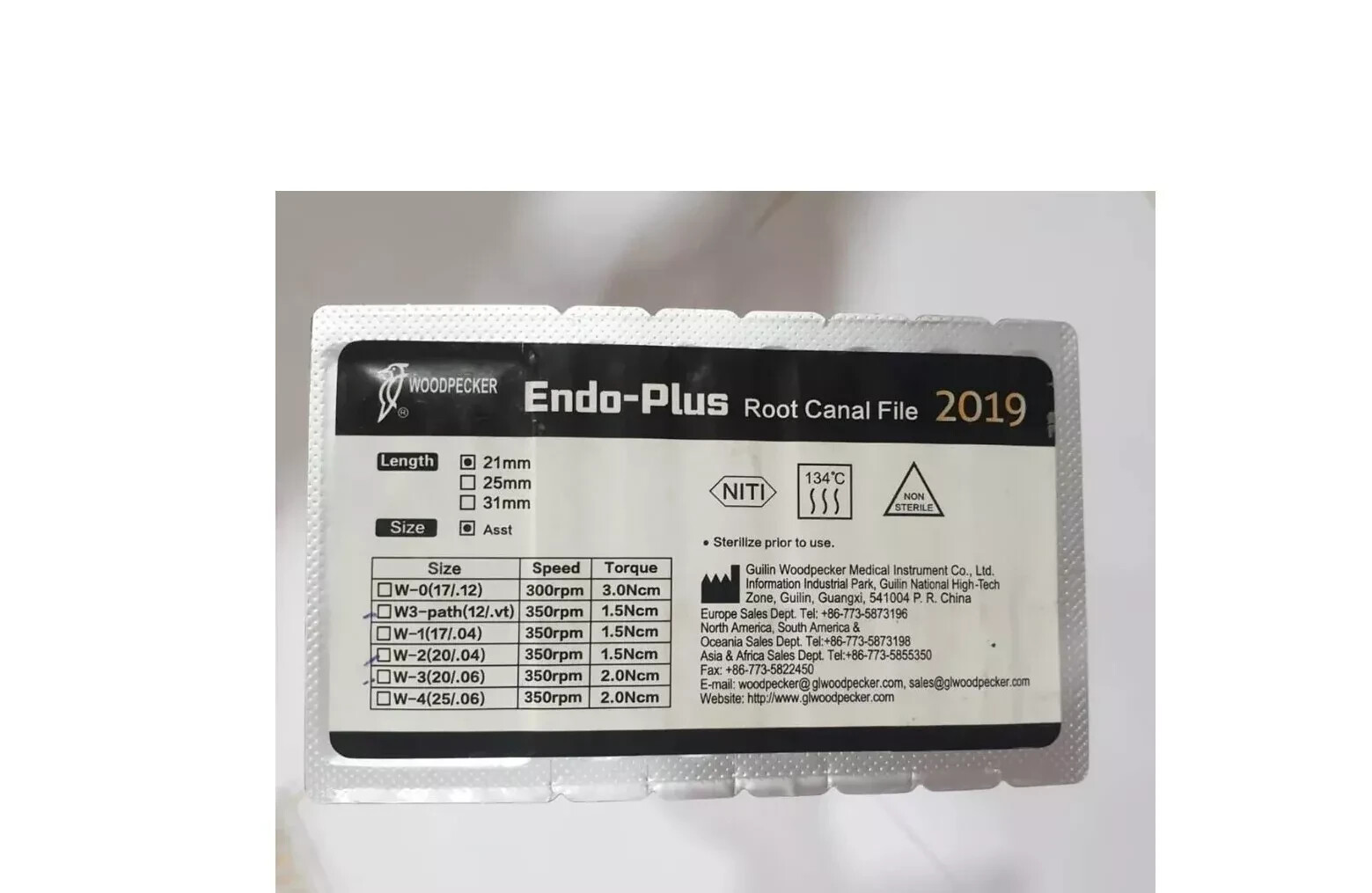 Dental Woodpecker Endo Plus Ni -Ti Root Canal 6 Files Pack Assorted 25mm Length.