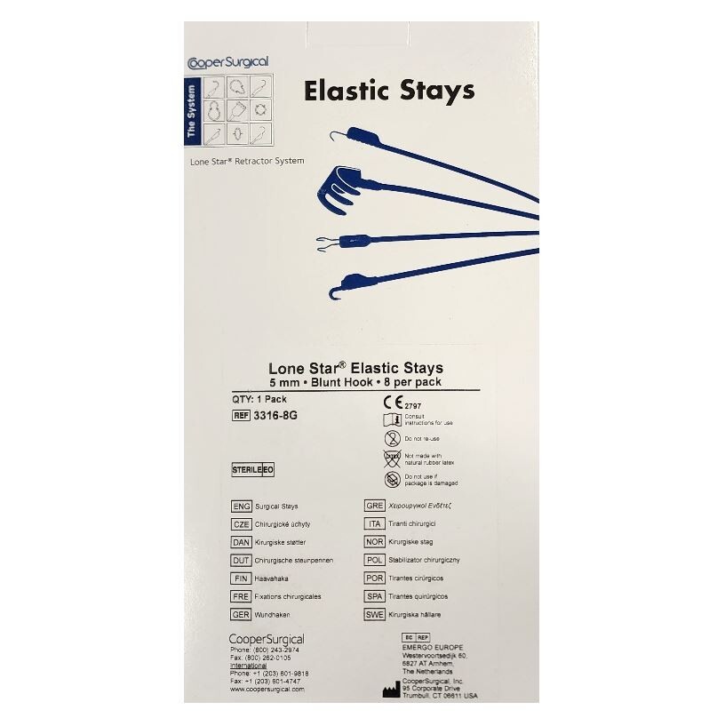 *8-Piece* Cooper Surgical Lone Star Elastic Stays 5mm Blunt Hook Sterile 3316-8G