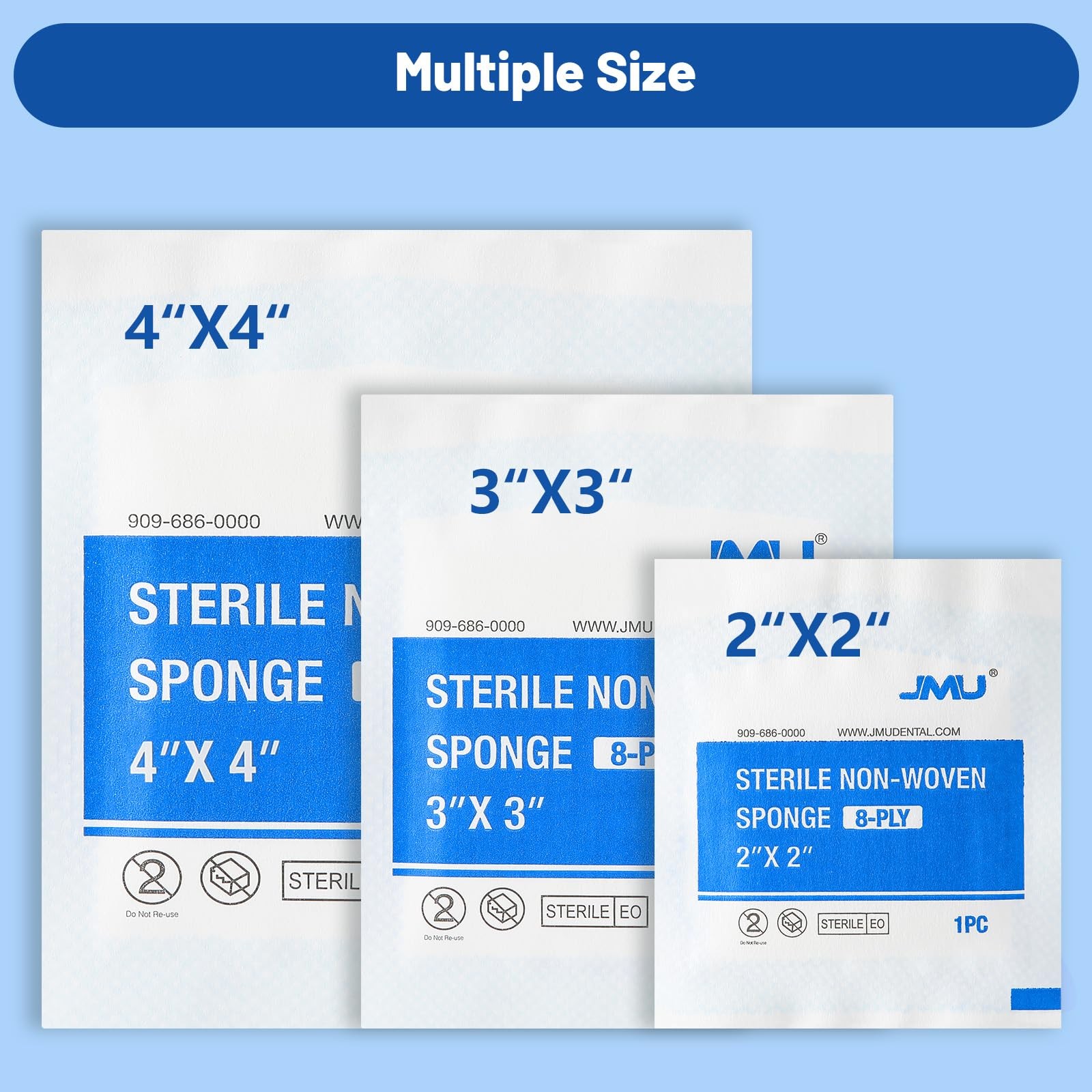 JMU 100 Pack Sterile Gauze Pads 2×2, 8-ply Highly Absorbent Non-Woven 2″x2″