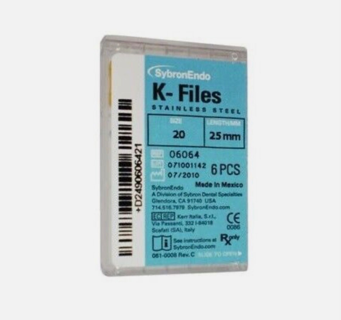K-Files #20 x 25mm by Kerr / Sybron Endo 6 Files/Pack