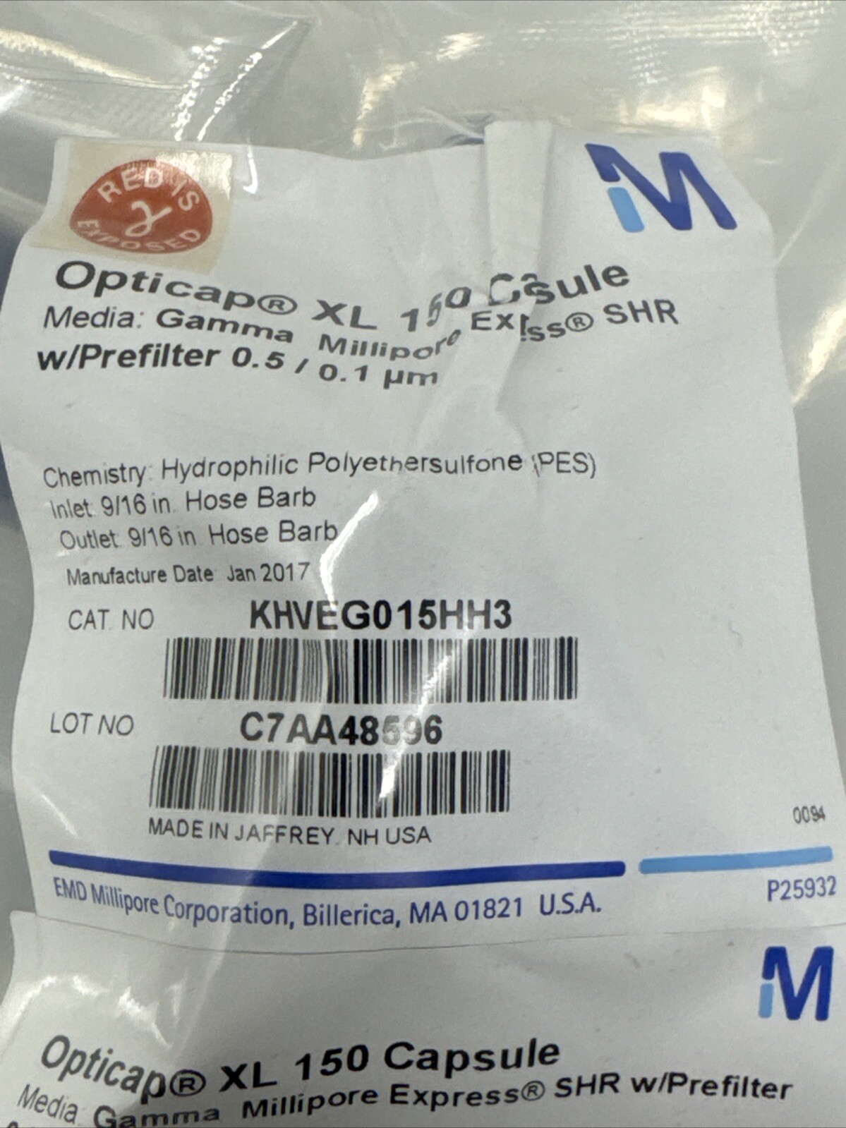 MILLIPORE Opticap XL 150 Express SHR Capsules 0.5/0.1um KHVEG015HH3 Lab Supply