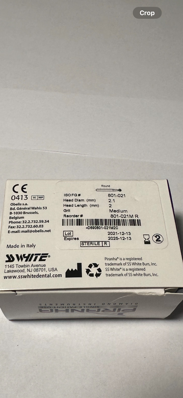 SS-WHITE – Piranha Diamond FG 801-021 Round MEDIUM GRIT 25 PKG.