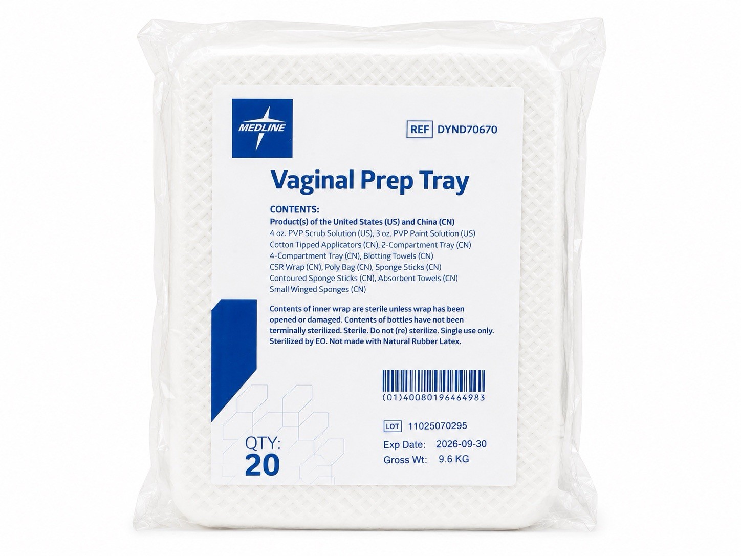 Medline Vaginal Prep Tray Sterile Kit DYND70670 Case of 20 Exp 09/2026