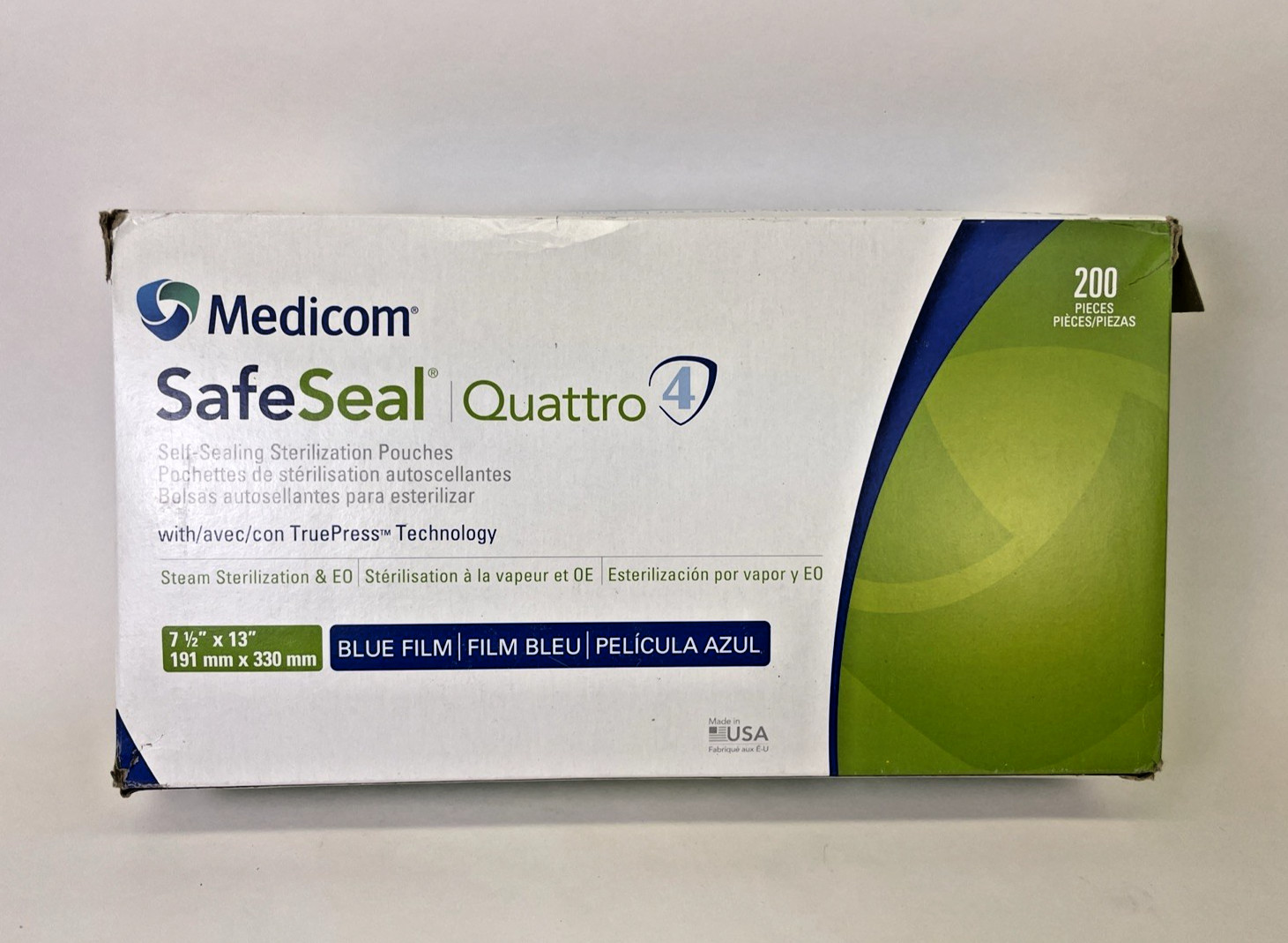 Medicom Safe-Seal Quattro 4 Sterilization Pouches 7.5″ x 13″ 200/Bx 88030-4