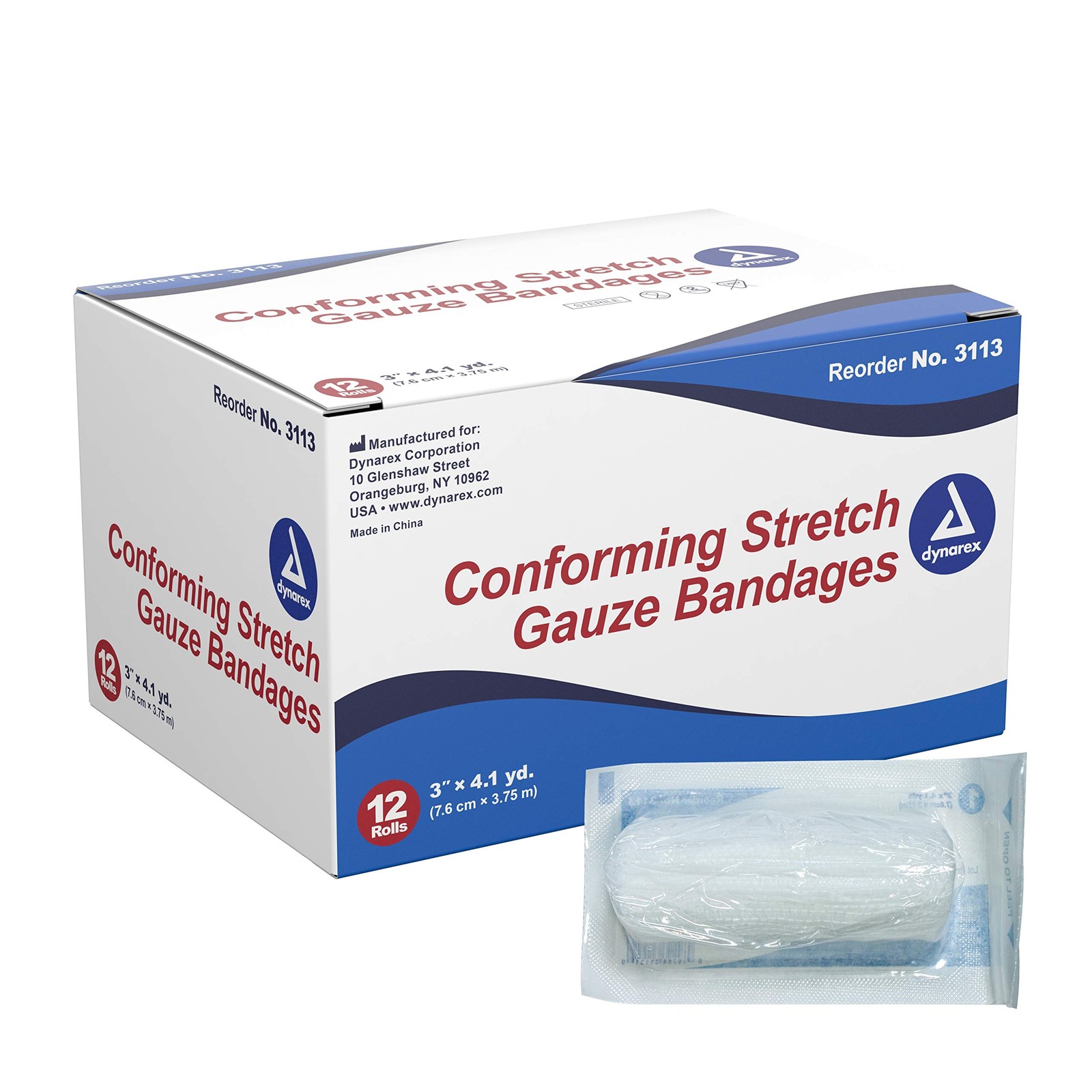 Dynarex Stretch Gauze Bandages, 3″ x 4.1 yds, Sterile & x yards, 96/cs
