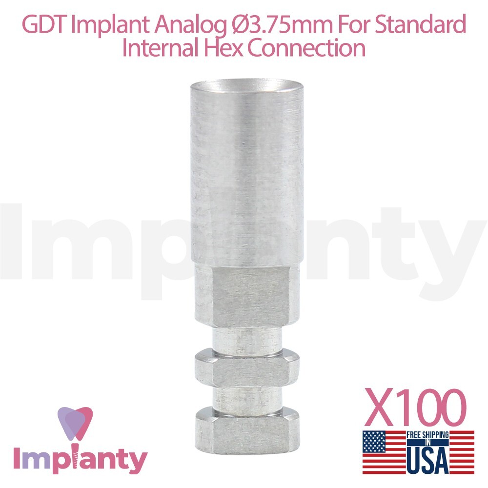 100x Dental Analog 3.75mm Standard Platform Stainless Steel Int Hex 2.42mm