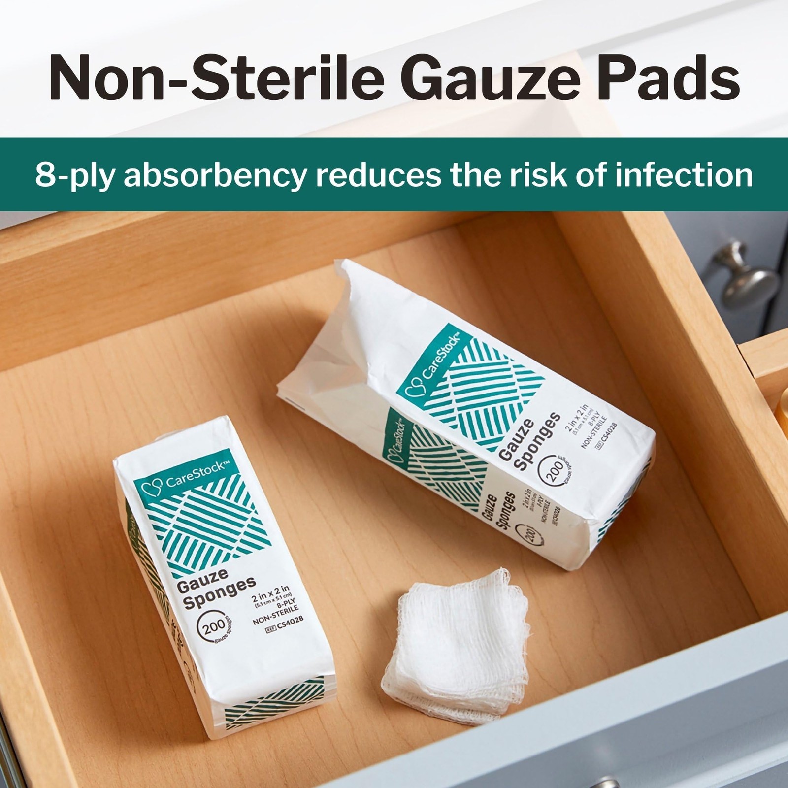 CareStock Gauze Pads 2×2 [5000 Count] – 8-Ply 200 Count (Pack of 25), White
