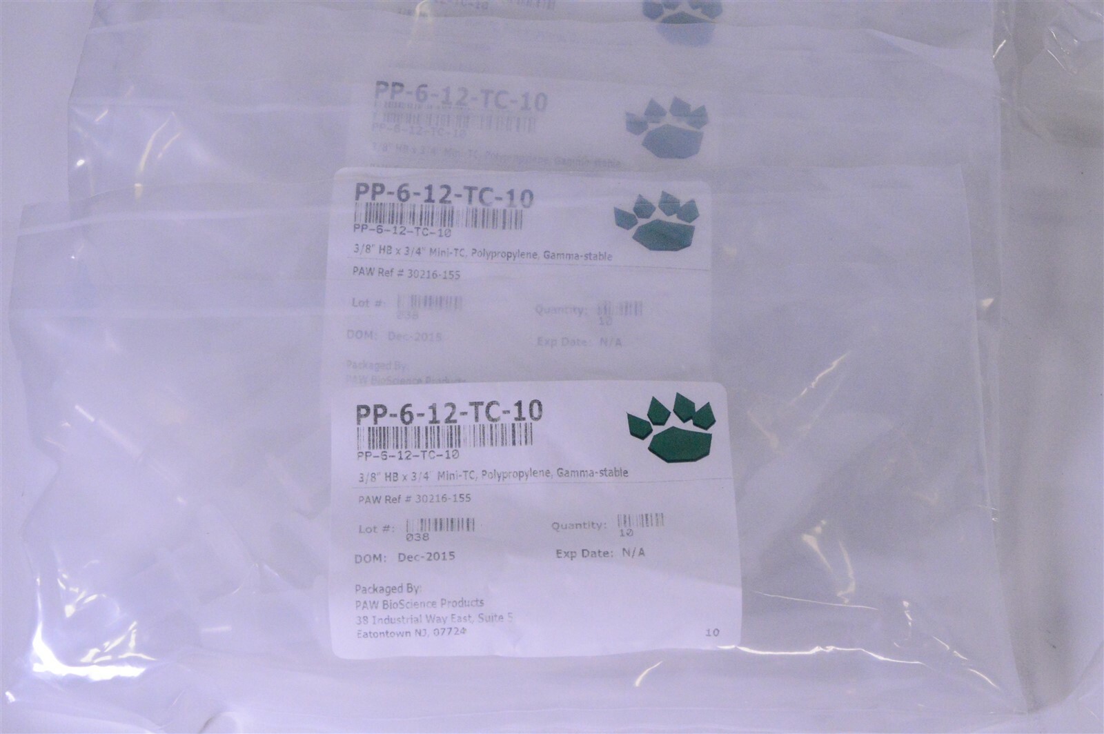 Lot of PAW BioScience Polypropylene Gaskets Mini-TC Caps Gamma-Stable