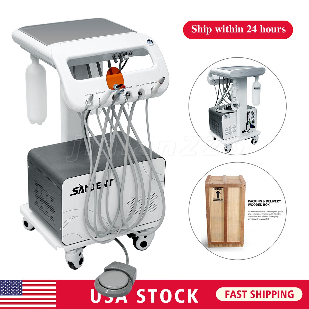 Portable Dental Delivery Unit With Air Compressor Strong Suction 4Hole