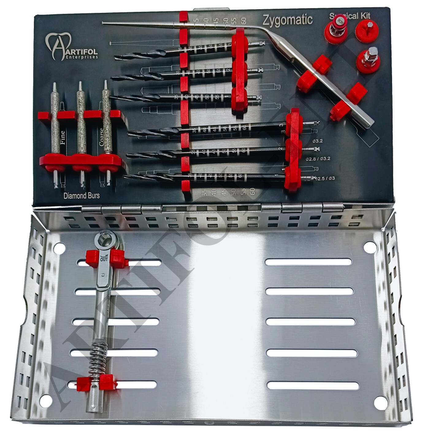 14Pcs Dental Zygomatic Surgical Kit–Titanium Coated Implant Drills Zygoma Bone