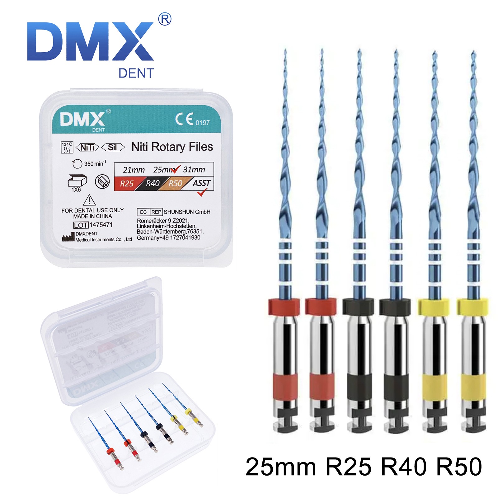 DMXDENT RECIPROC Blue Dental Endo NiTi File 6pcs/set R25/R40/R50 in 21, 25, 31mm