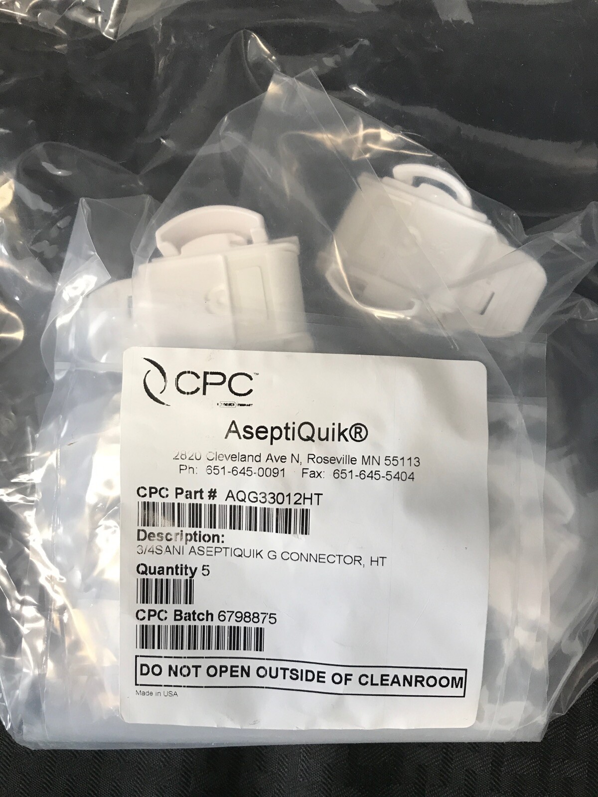 (5)CPC AseptiQuik G Connector Body 3/4” Sanitary Non-Valved High Temp AQG33012HT