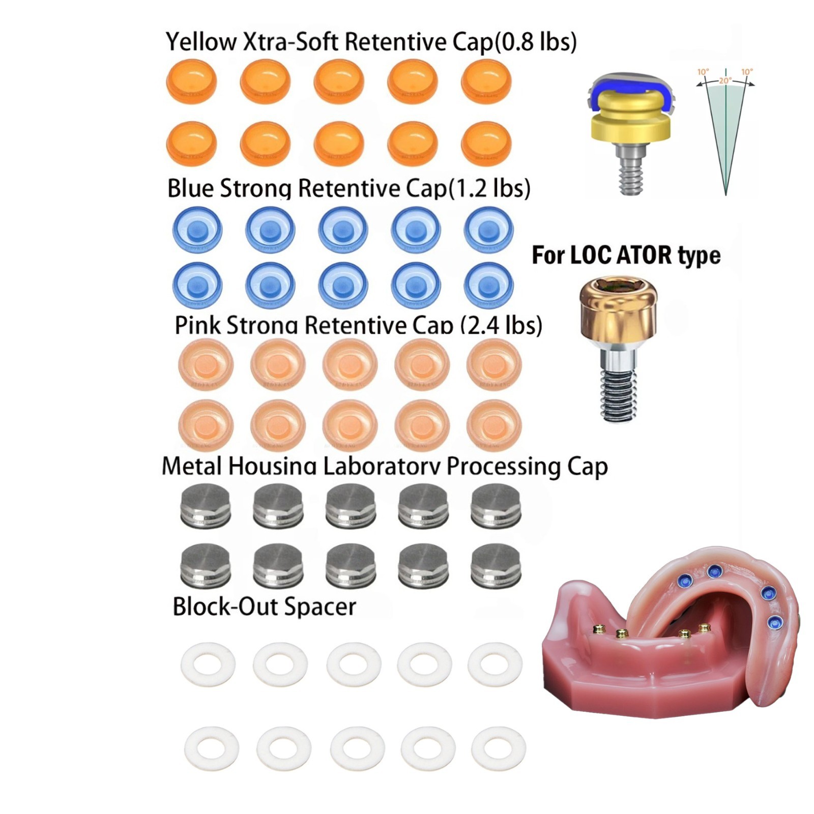 10Pcs Overdenture Dental Locator Abutments Retention Caps For Implant Inserts