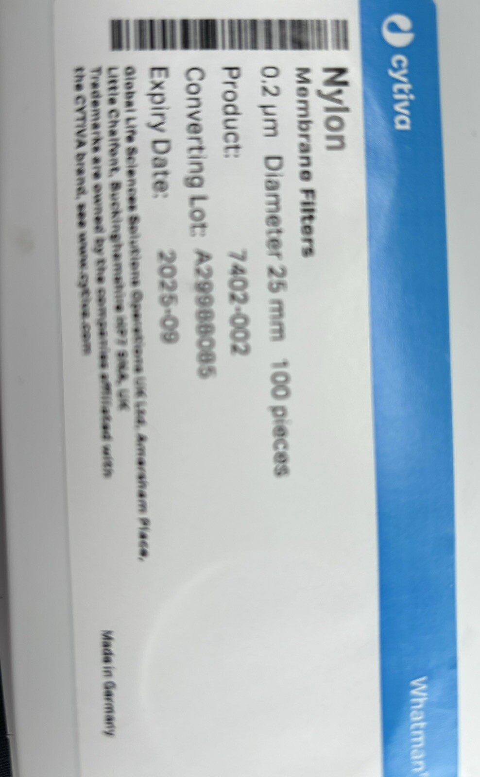 Whatman Nylon Membrane Filters 0.2um Dia 25mm 100 Pieces