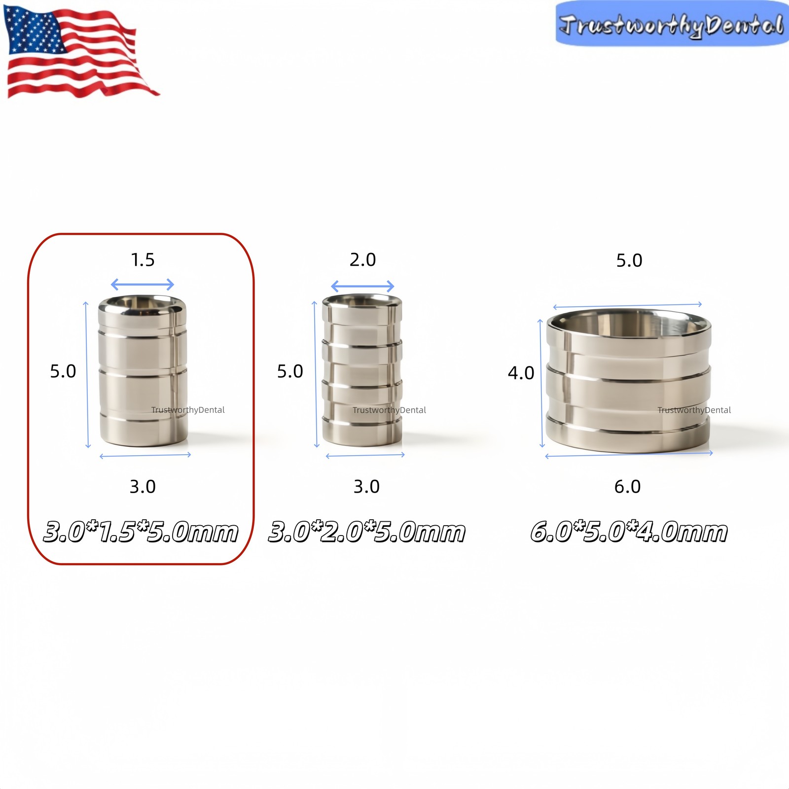 USA Dental Implant Guide Sleeve Kit – 3 Sizes Universal Drill Guide Depth 3shape