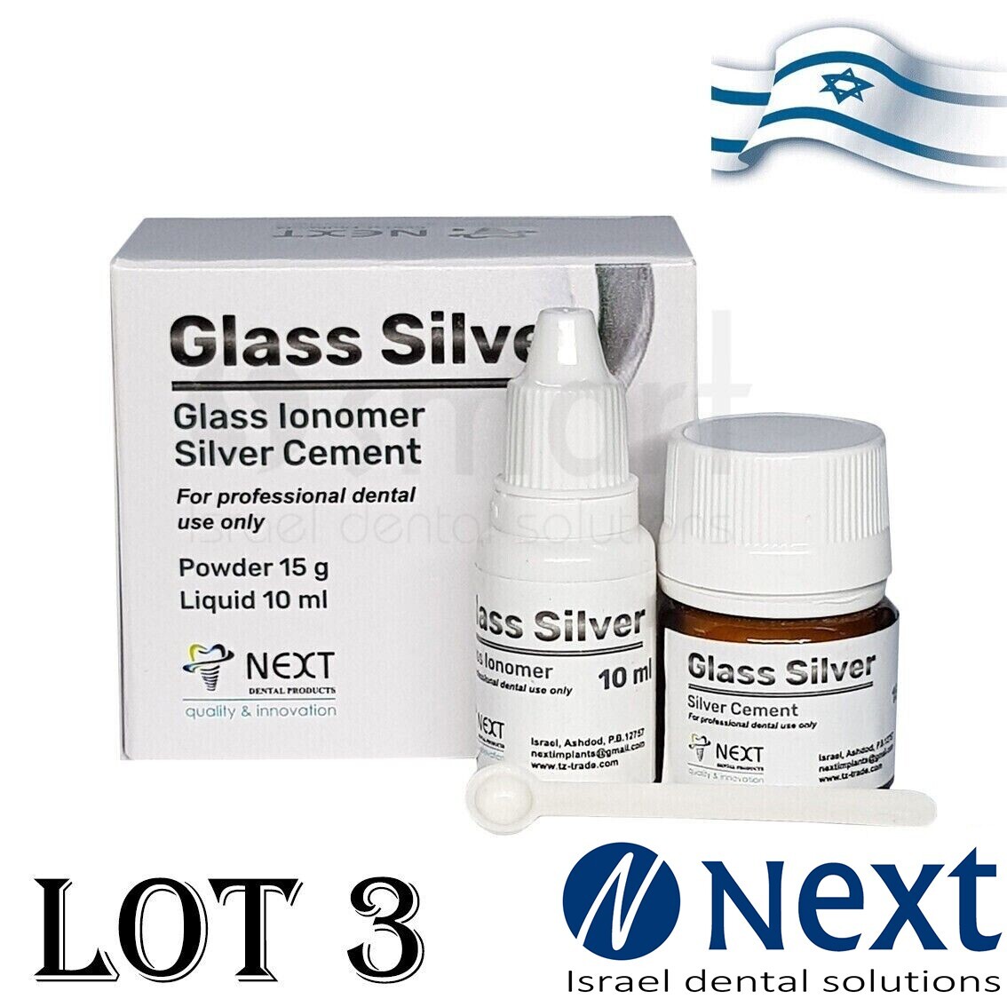 LOTx3 Glass Silver Reinforced Glass Ionomer Cement powder liquid strong 15g+10m