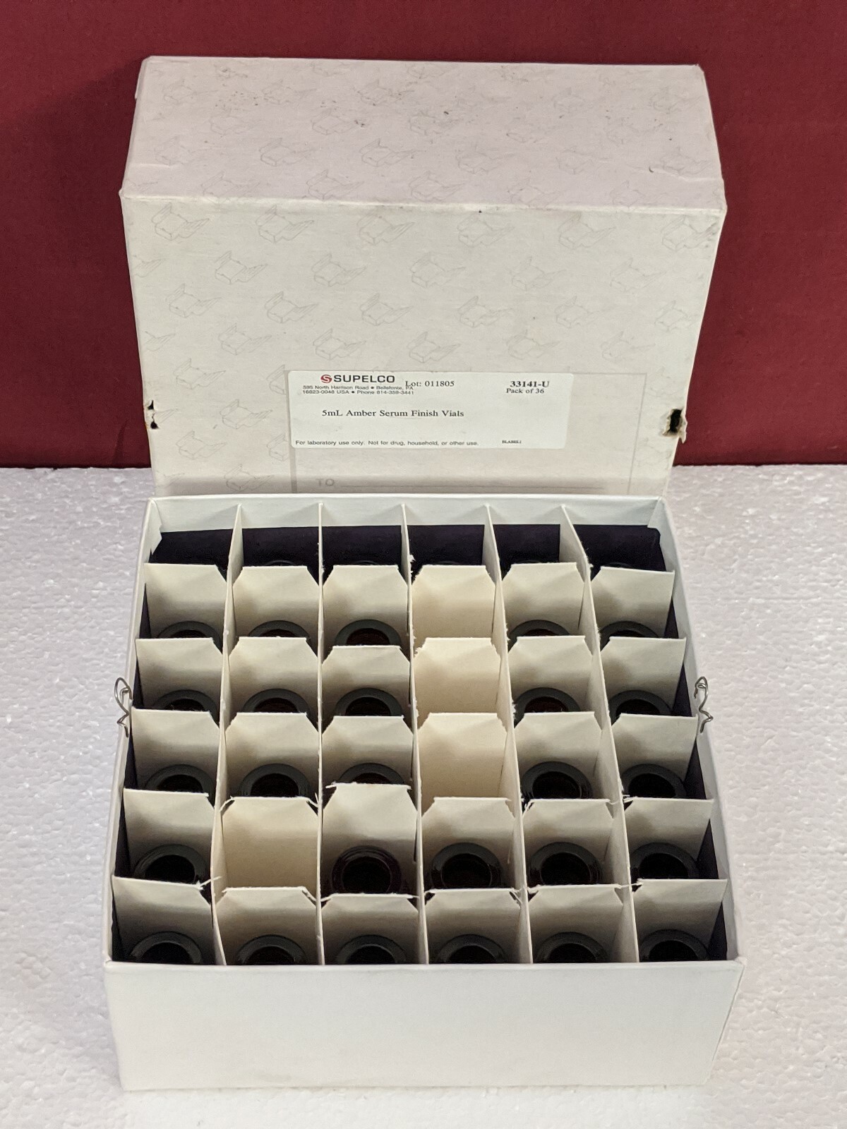 SUPELCO 33141-U 5mL Amber Vials / crimp top, serum bottle / BOX OF 32 VIALS