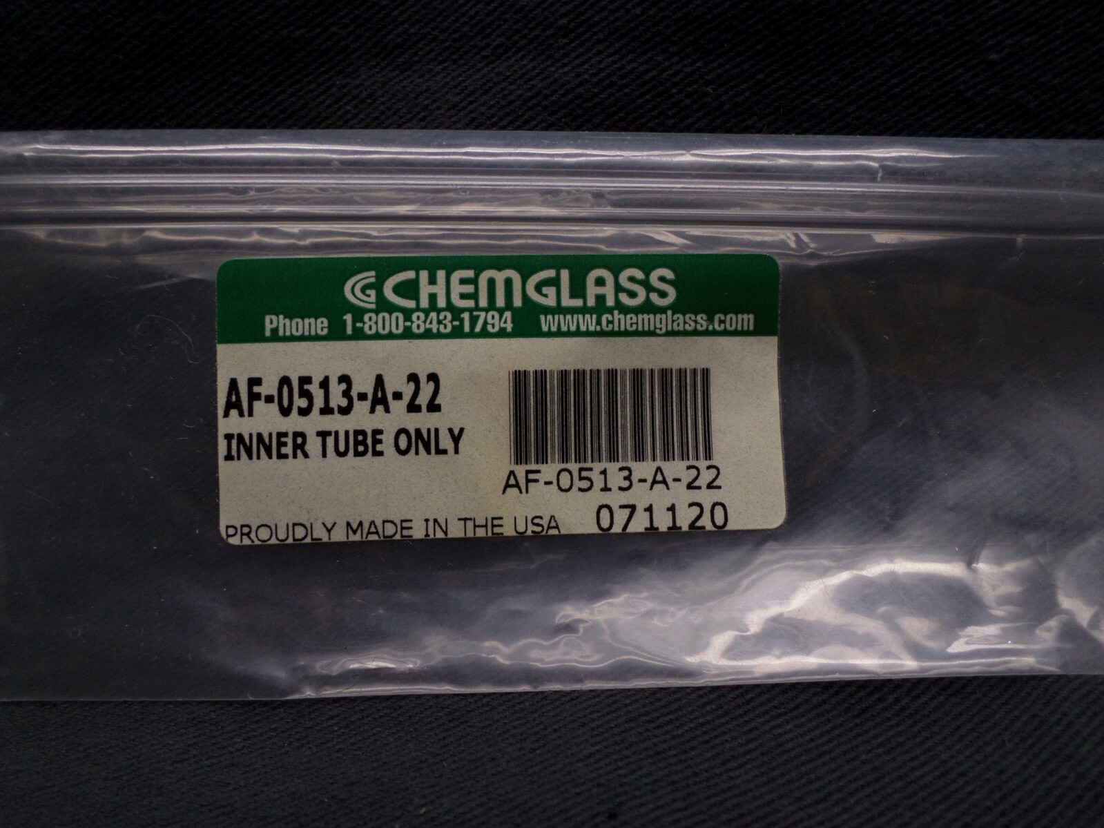 NEW Chemglass Glass Inner Tube Only for Airfree Schlenk Bubbler, AF-0513-A-22