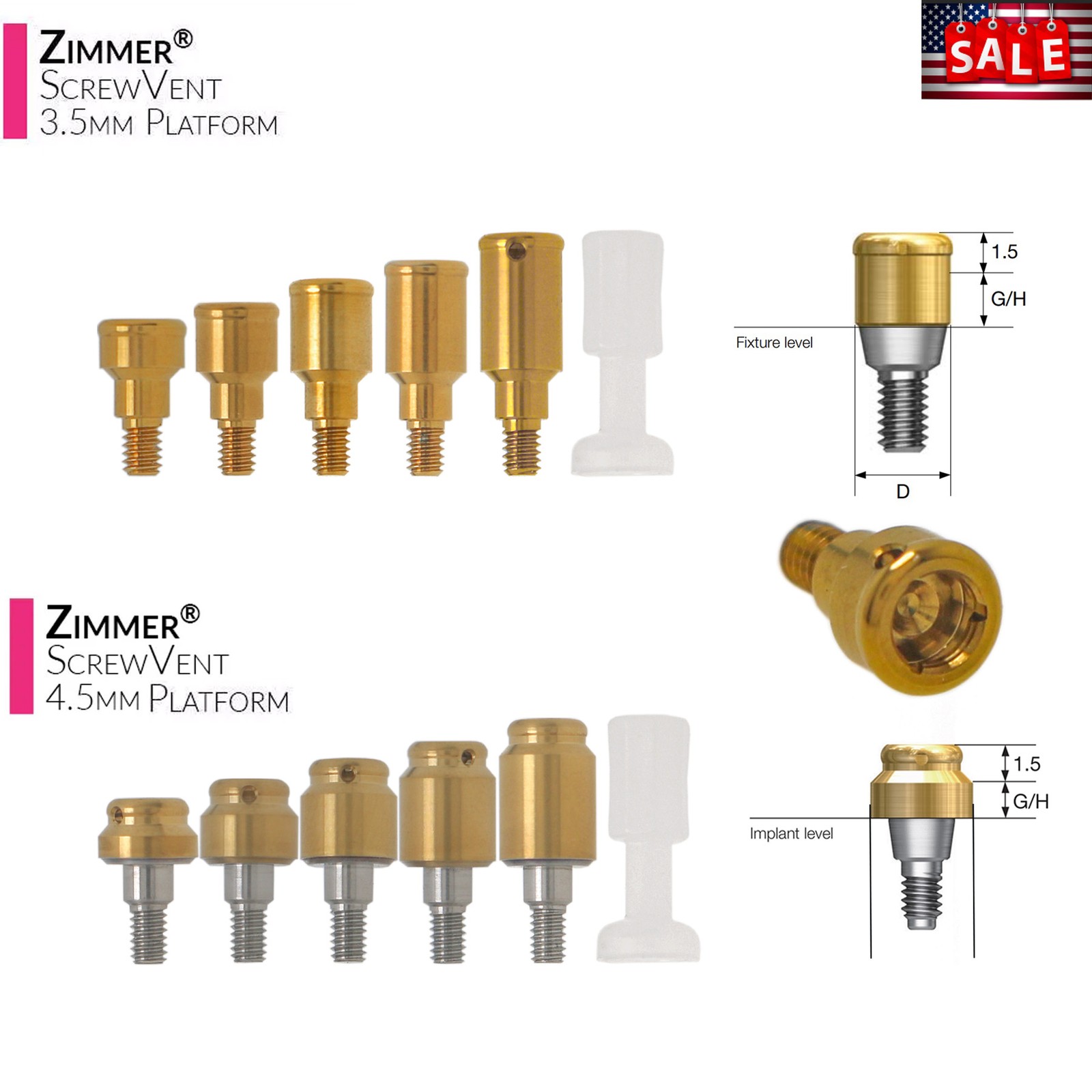 US For Zimmer MIS Implant Removable Locator Abutment Diameter Ø3.5mm/4.5mm 1Pcs