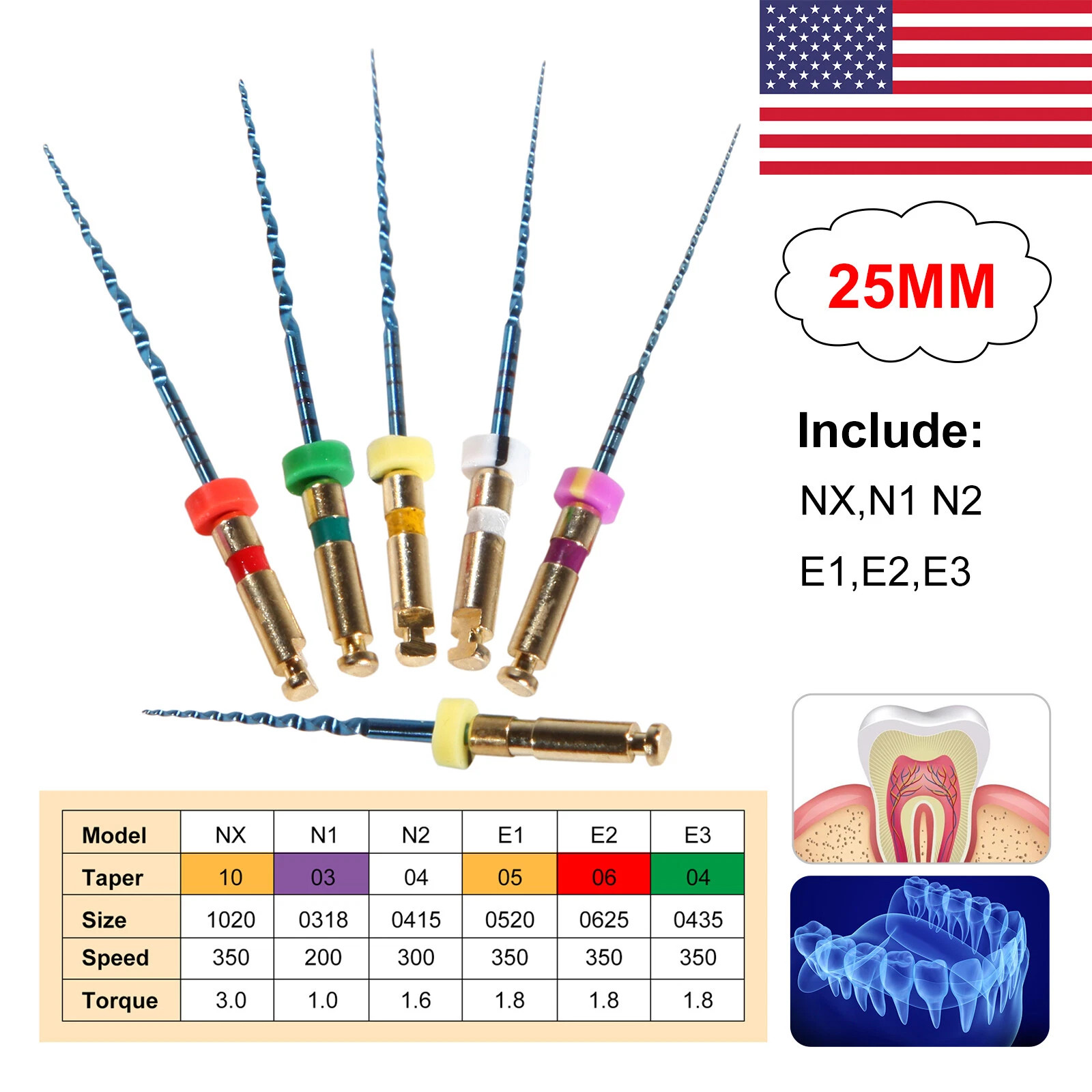 6pcs limas endodónticas de motor rotatorio Super NiTi dental 25mm USA FDA