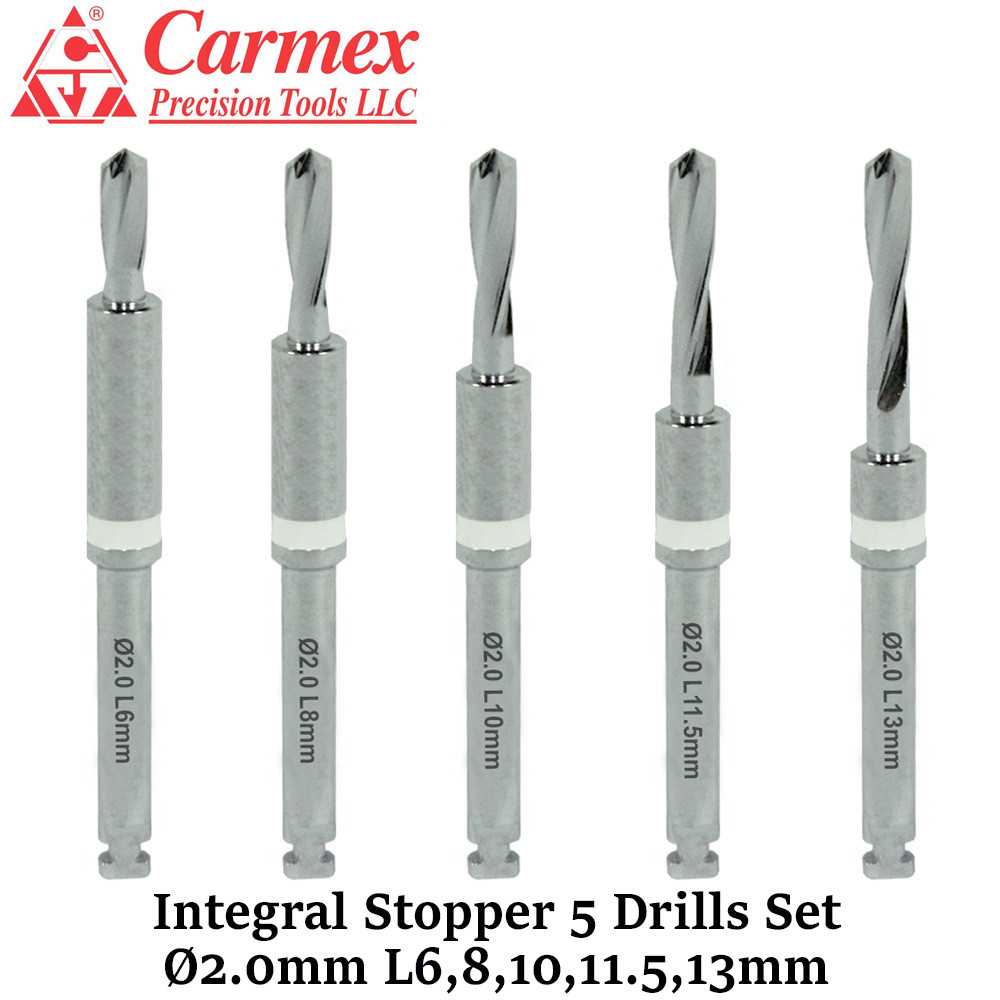 5x Carmex Dental Implant Surgical Integral Stopper Drills Irrigation Ø2.0mm