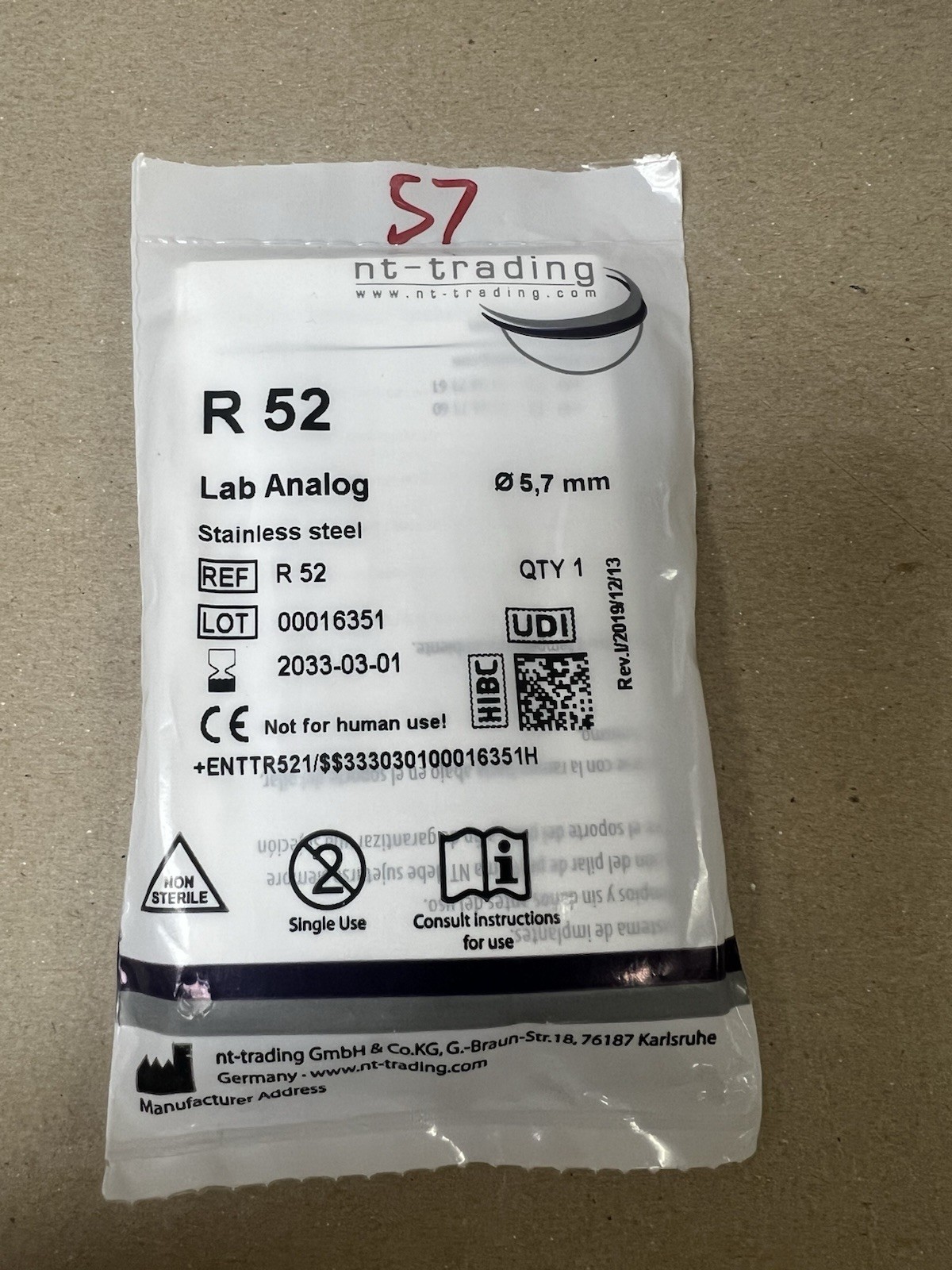 NT-Trading IMPLANT analog R5 52 5.7mm Zimmer connection