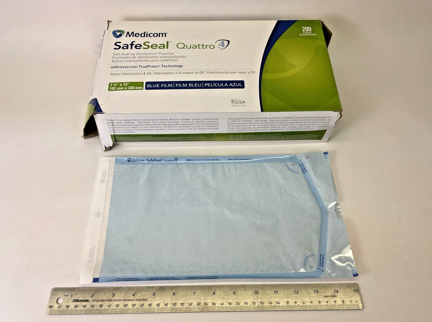 Medicom Safe-Seal Quattro 4 Sterilization Pouches 7.5″ x 13″ 200/Bx 88030-4