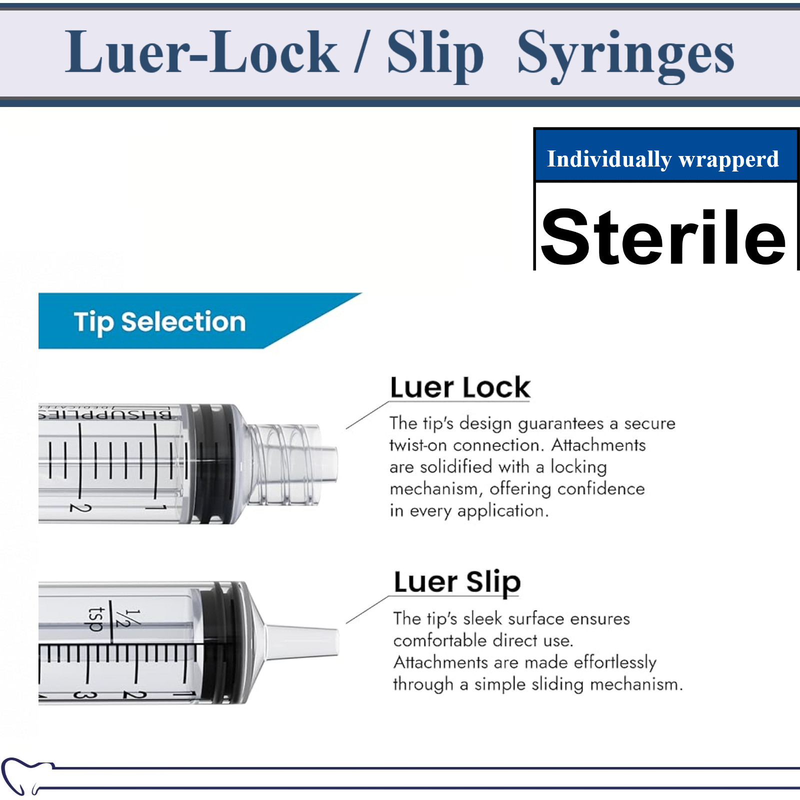 Dental 3cc / 3ml LUER SLIP or LUER LOCK SYRINGE STERILE SYRINGE, NO NEEDLE!